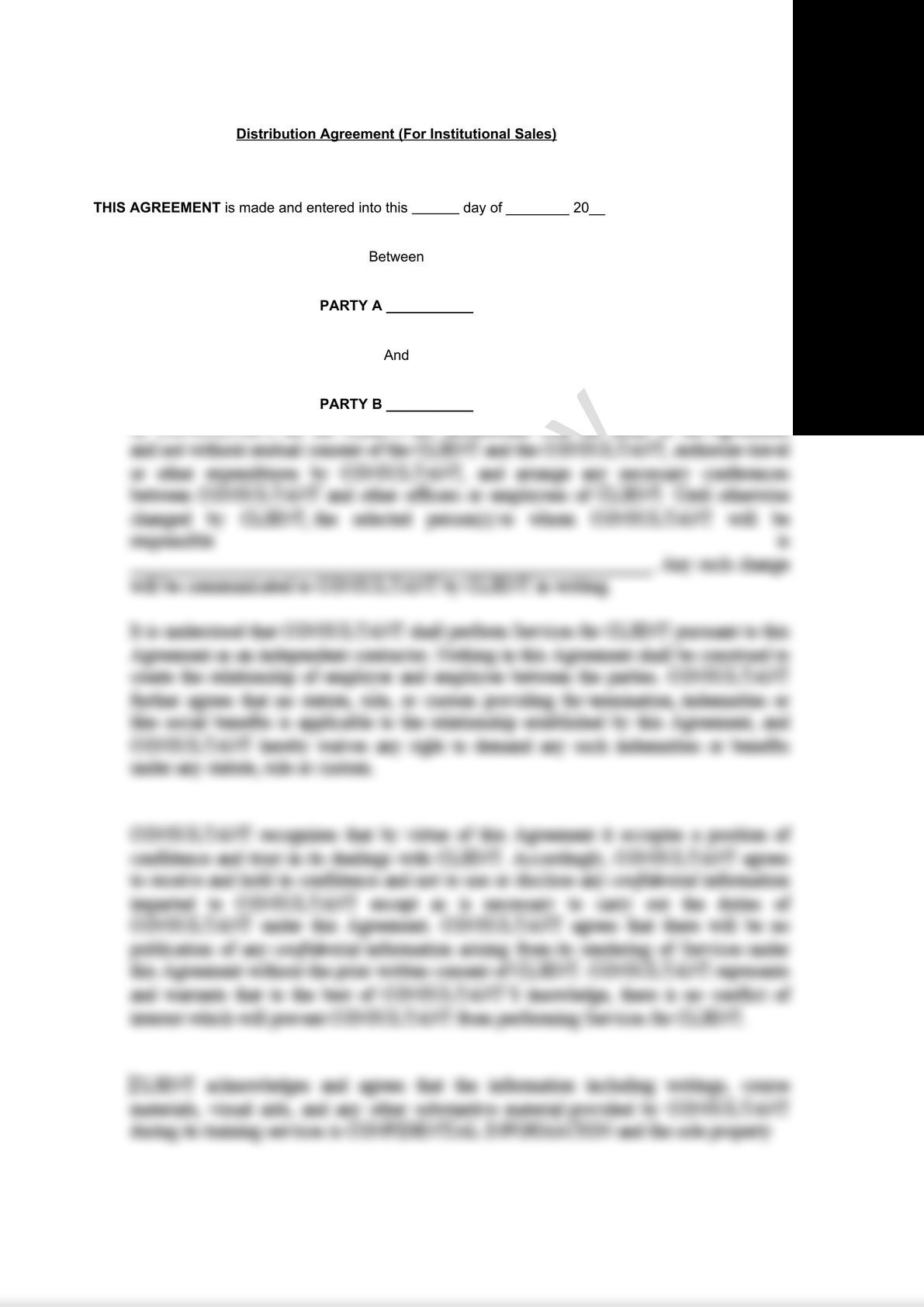 Distribution Agreement Draft (for institutional sales) -0