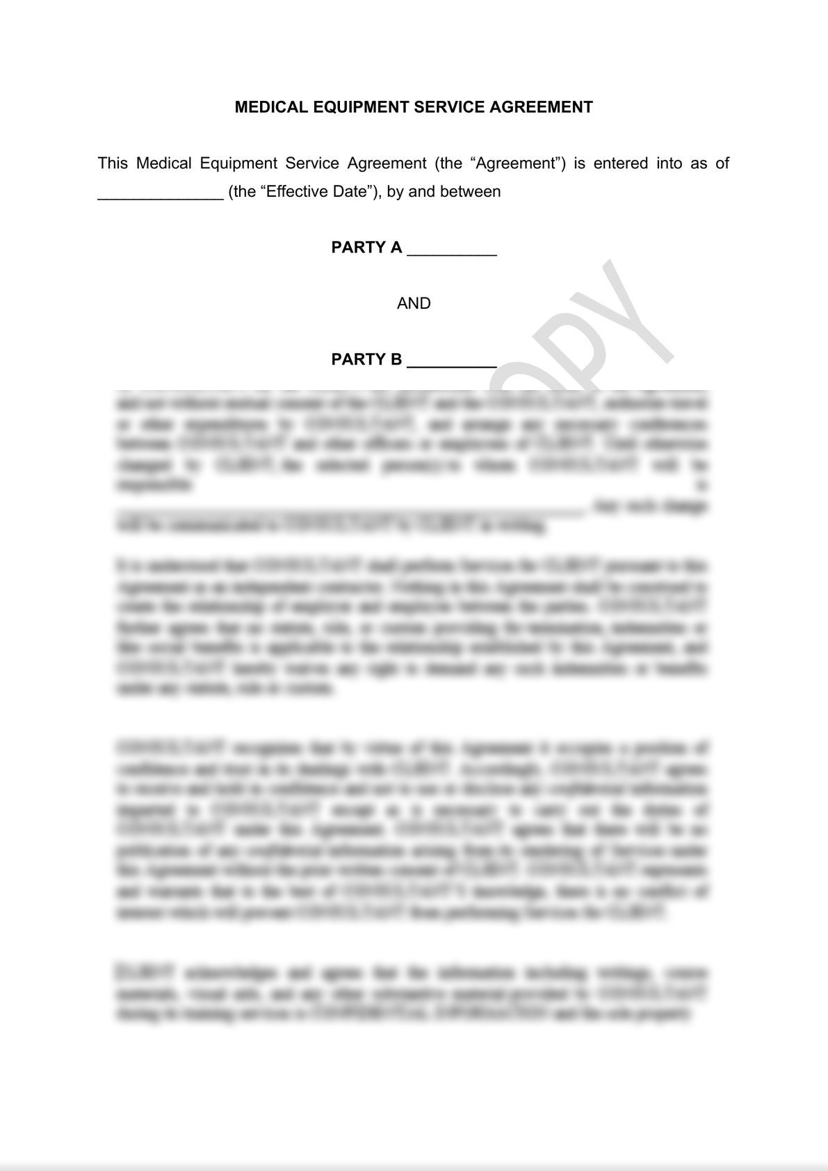 Medical Equipment Service Agreement Draft -0