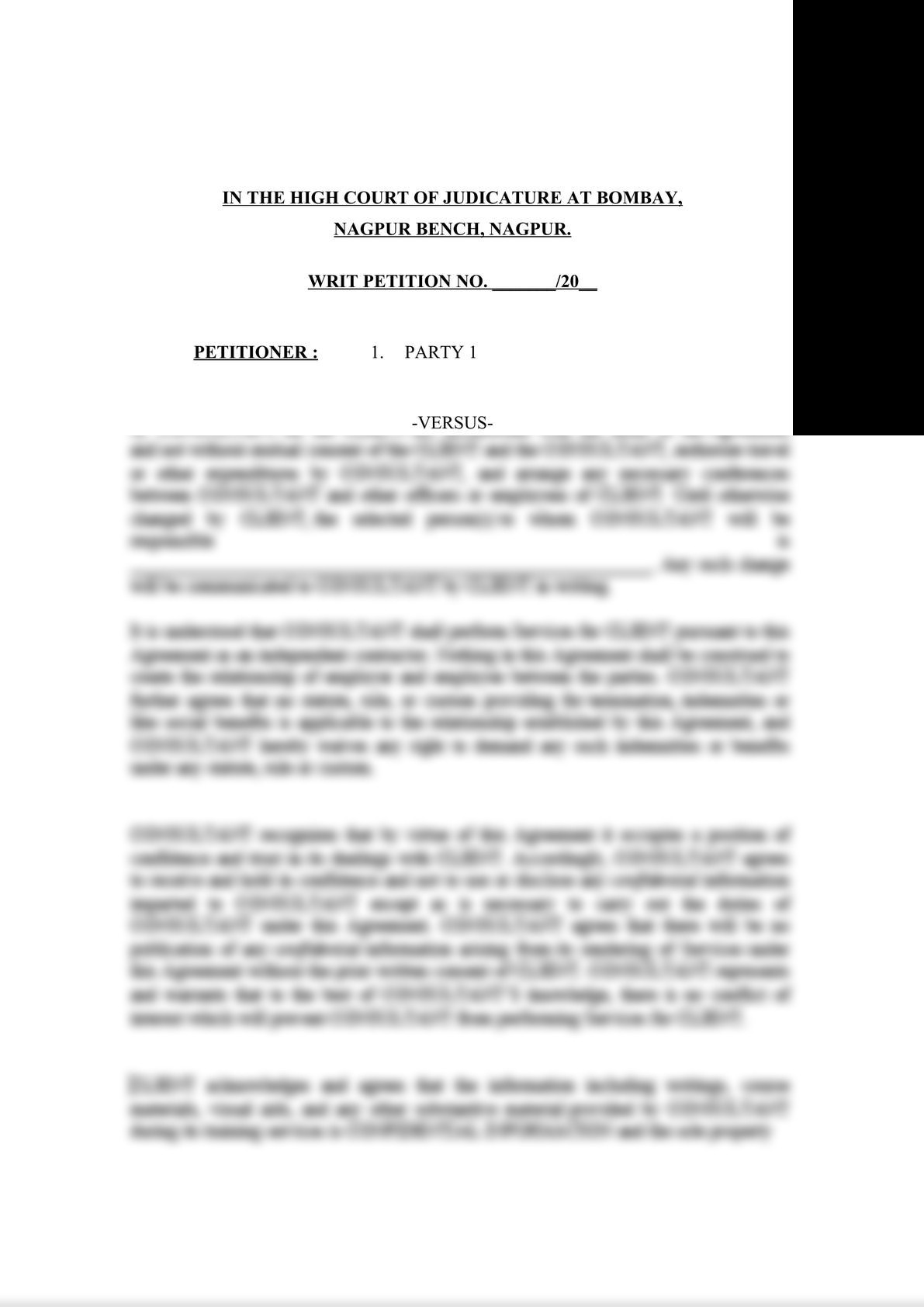 Editable and reusable template of draft of writ petition, prepared by an experienced practicing lawyer,  for use in High Court-0