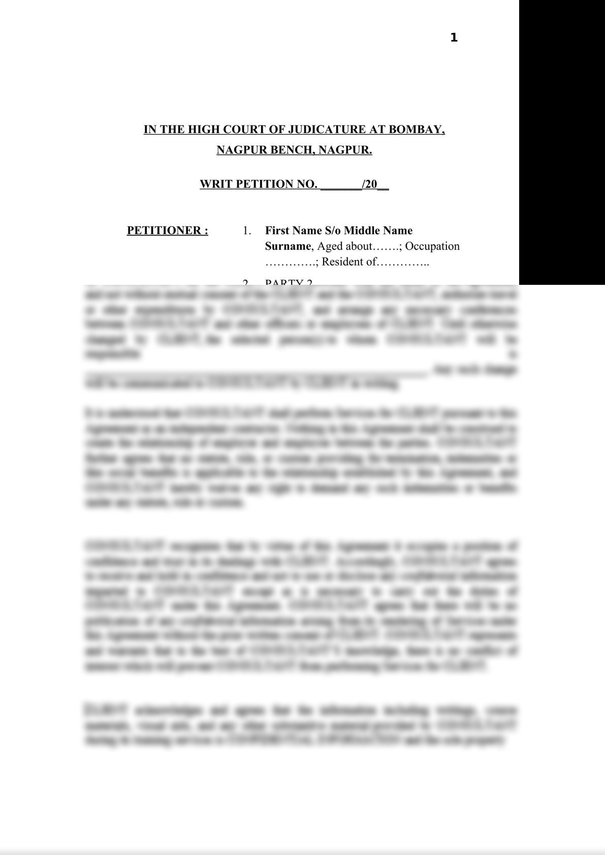 Editable and reusable template of draft of writ petition, prepared by an experienced practicing lawyer,  for use in High Court-3