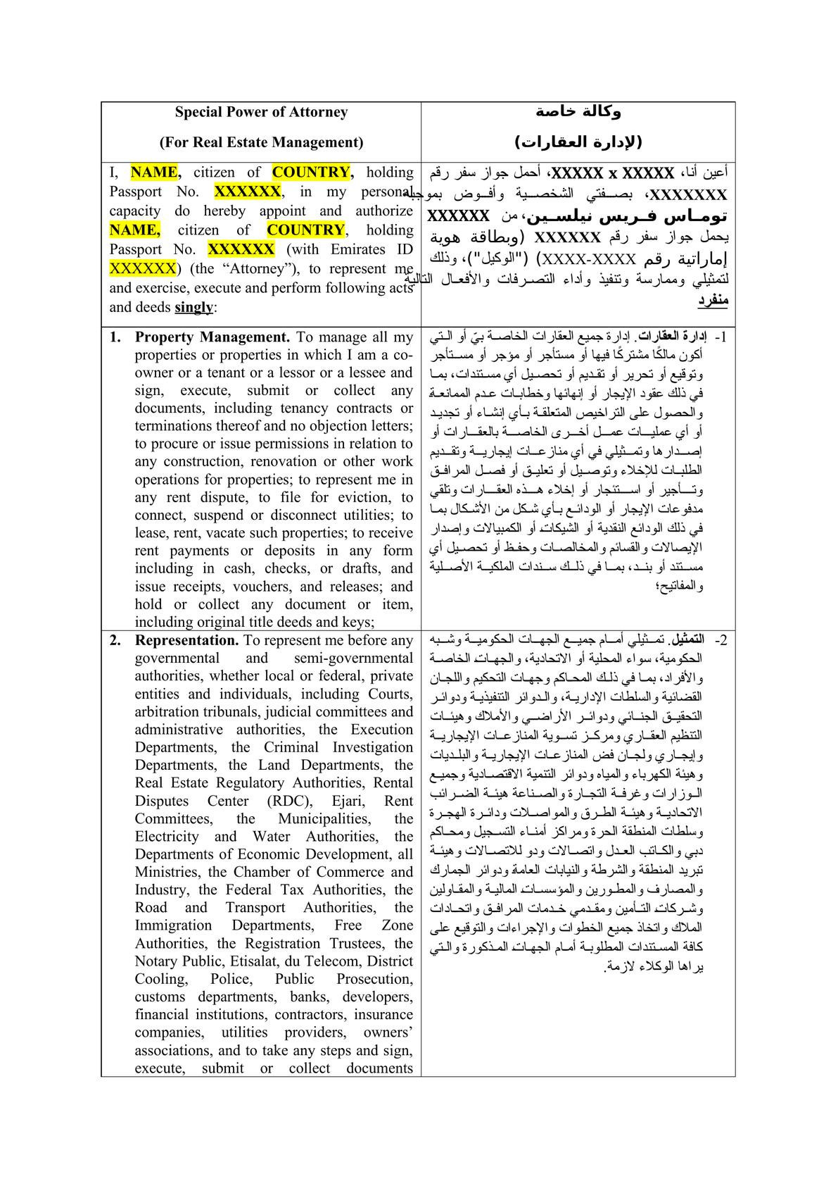 Power of Attorney in English and Arabic-0