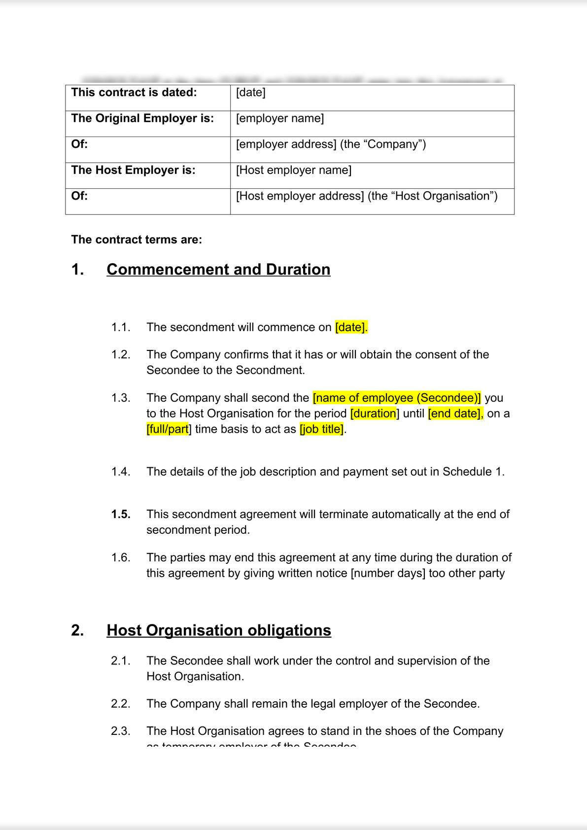 Secondment Agreement: business to business-0