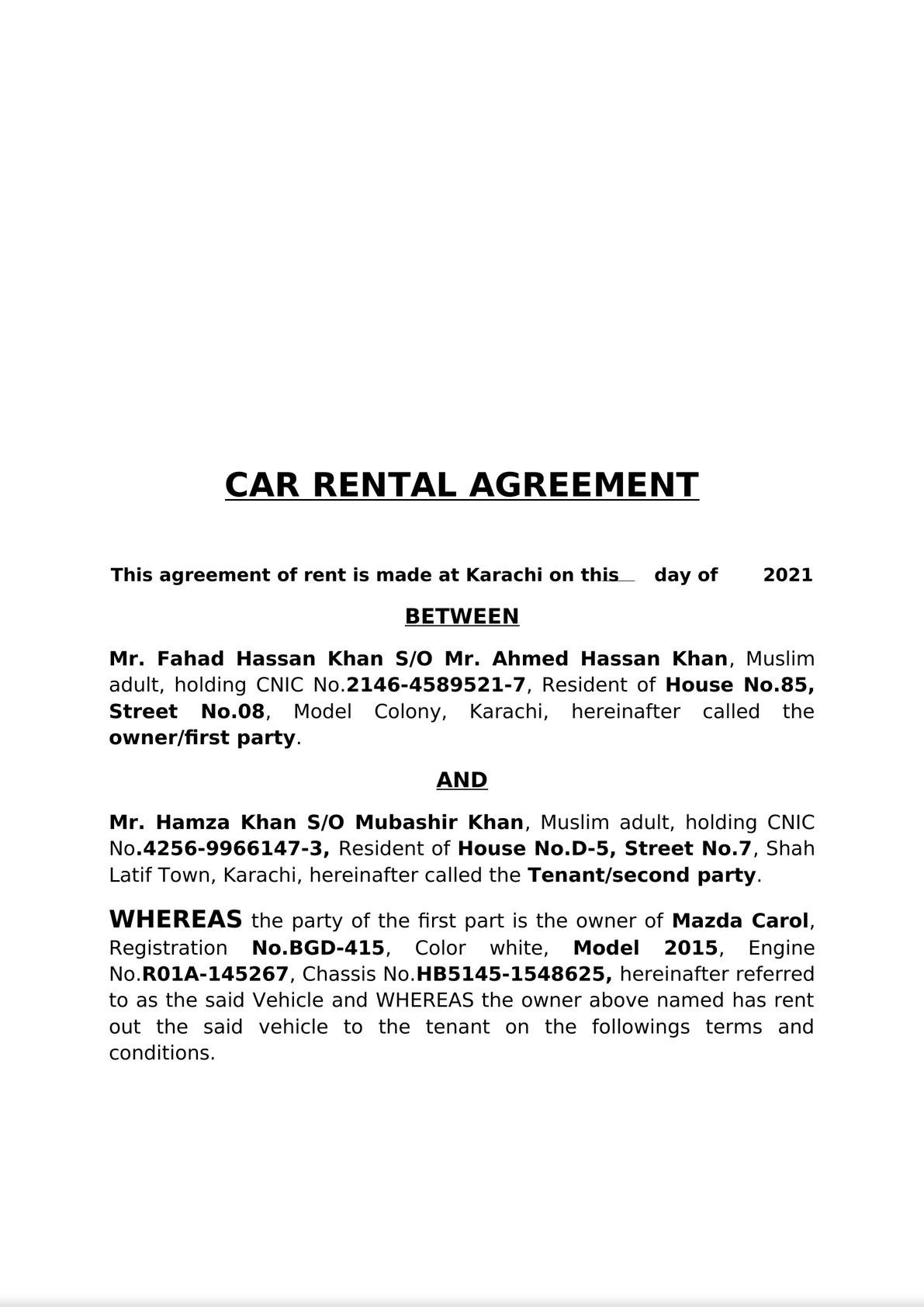 Car Rental Agreement -0