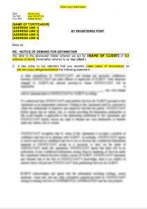 Letter of Demand for Defamation