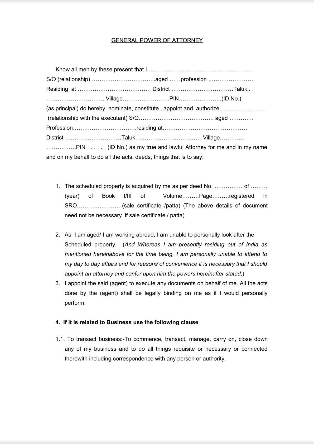 General Power of Attorney - for company , sale of property, trust etc.-0