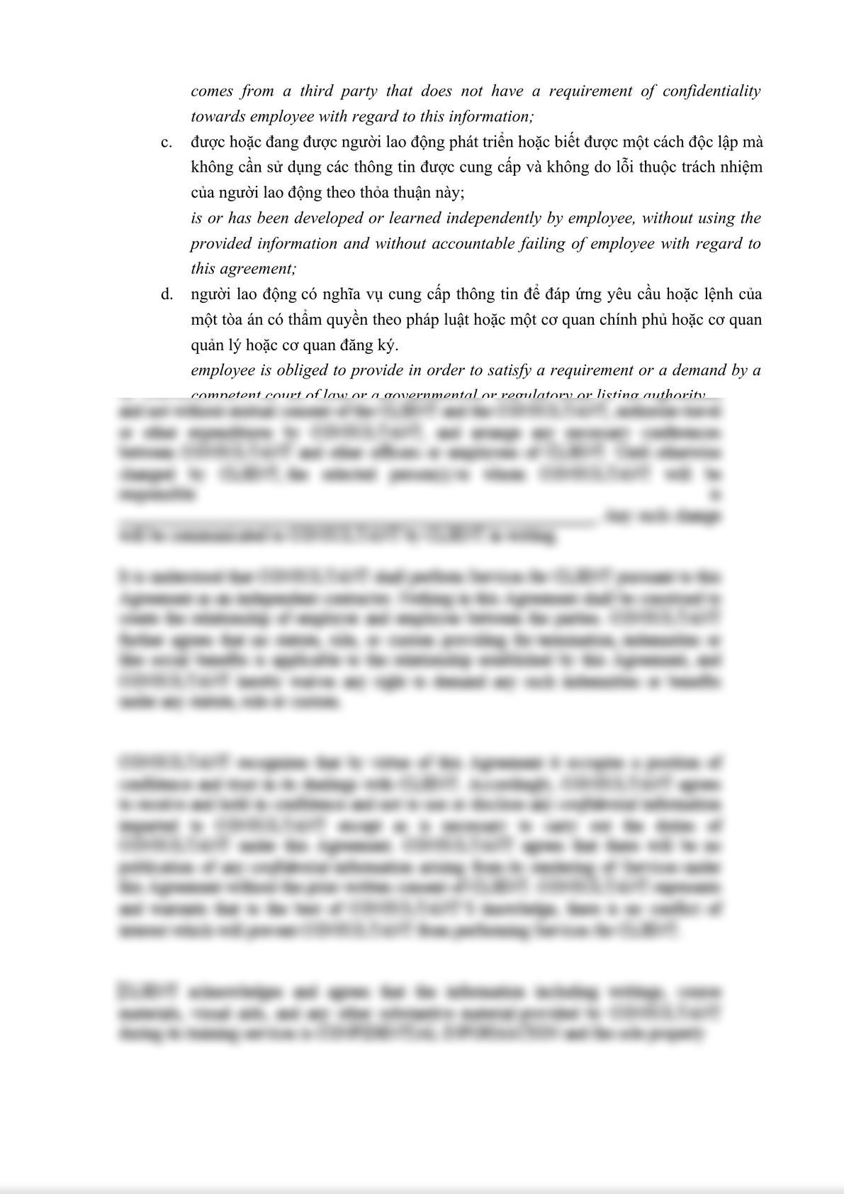 Confidential Disclosure Agreement with Employee bilingual English -Vietnamese-2
