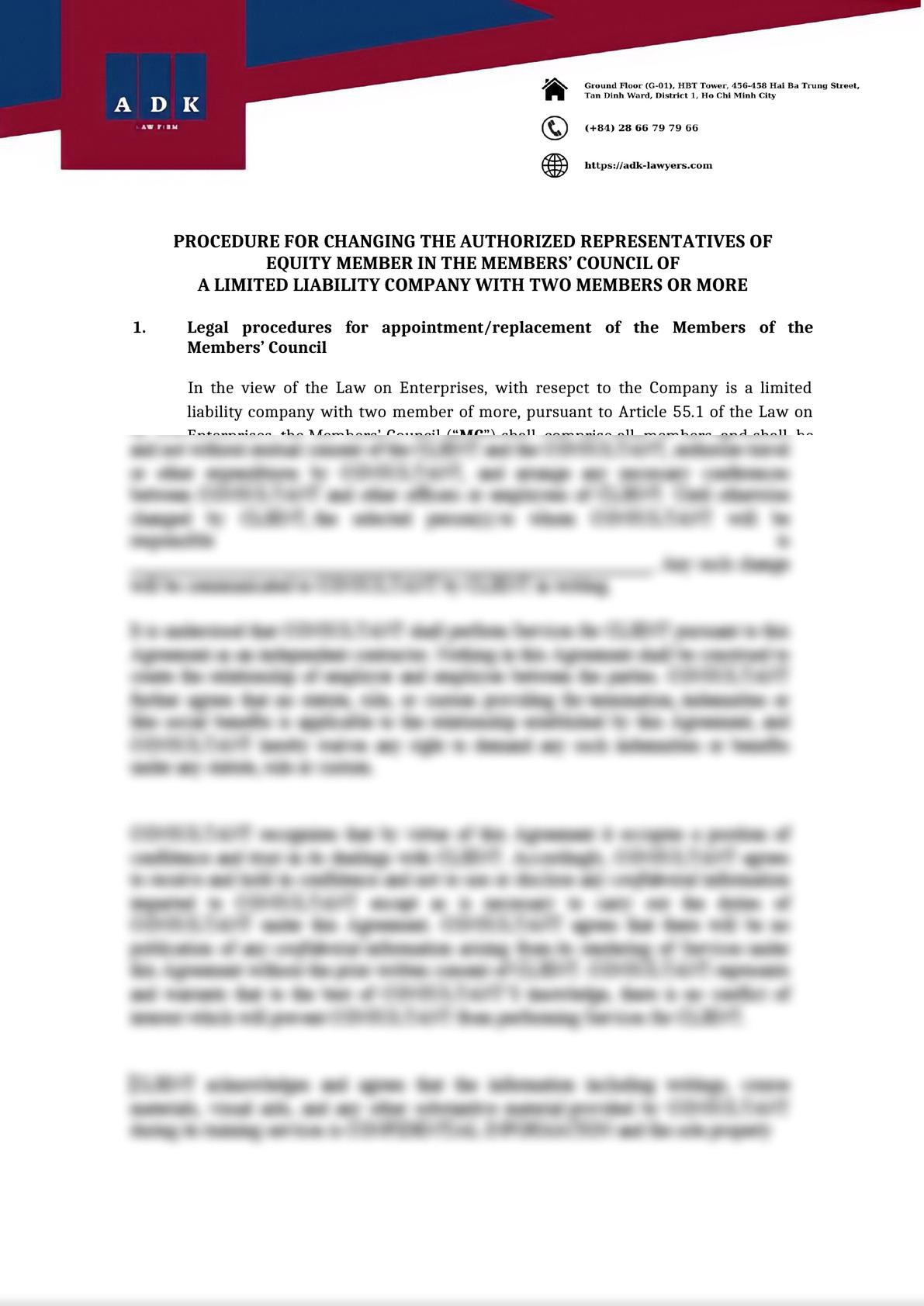 PROCEDURE FOR CHANGING THE AUTHORIZED REPRESENTATIVES OF  EQUITY MEMBER IN THE MEMBERS’ COUNCIL OF  A LIMITED LIABILITY COMPANY WITH TWO MEMBERS OR MORE -0