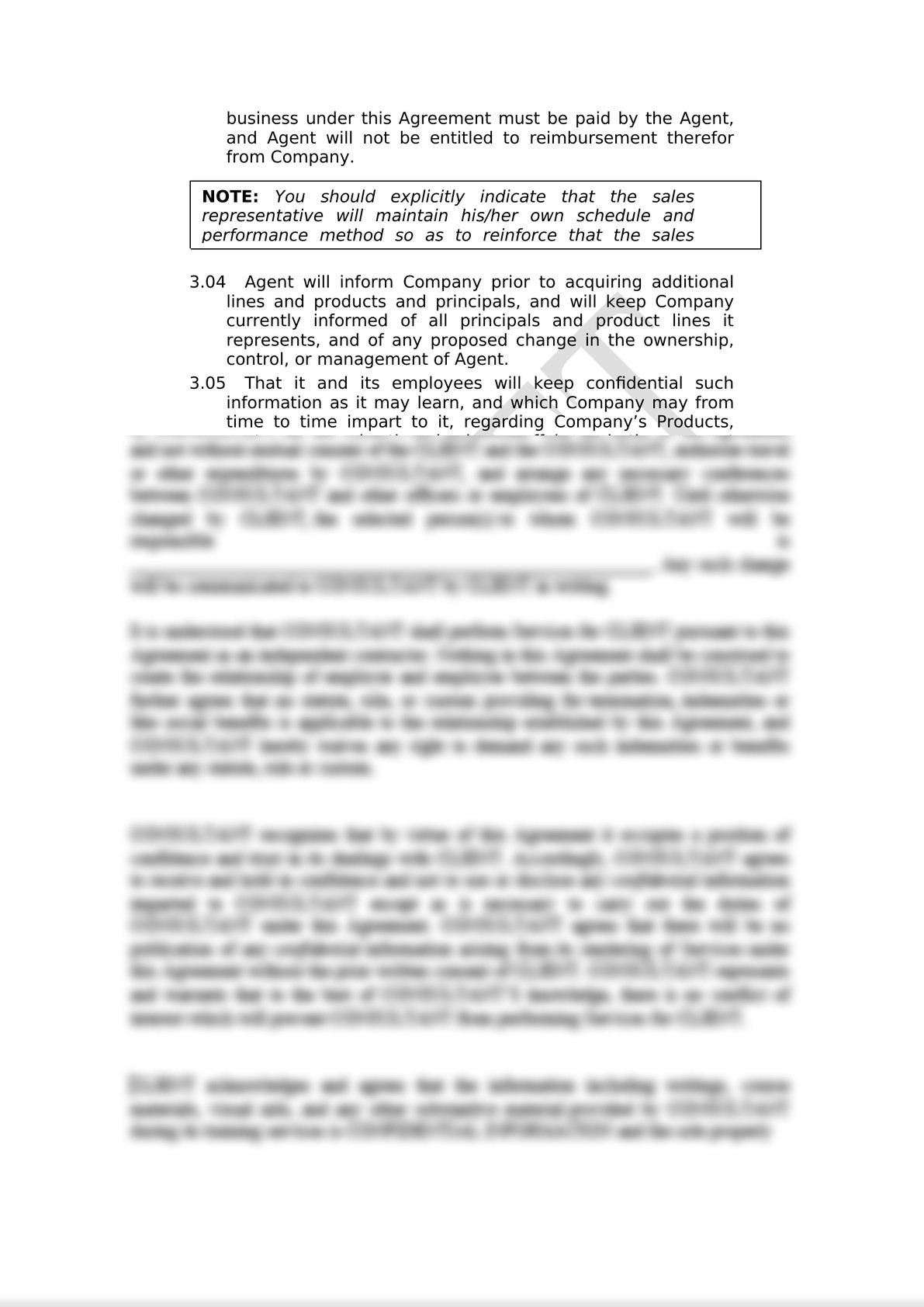 This sales representative agreement governs the relationship between a manufacturer of products and his commercial agent who is entrusted with the promotion , marketing and sale of the manufa-4