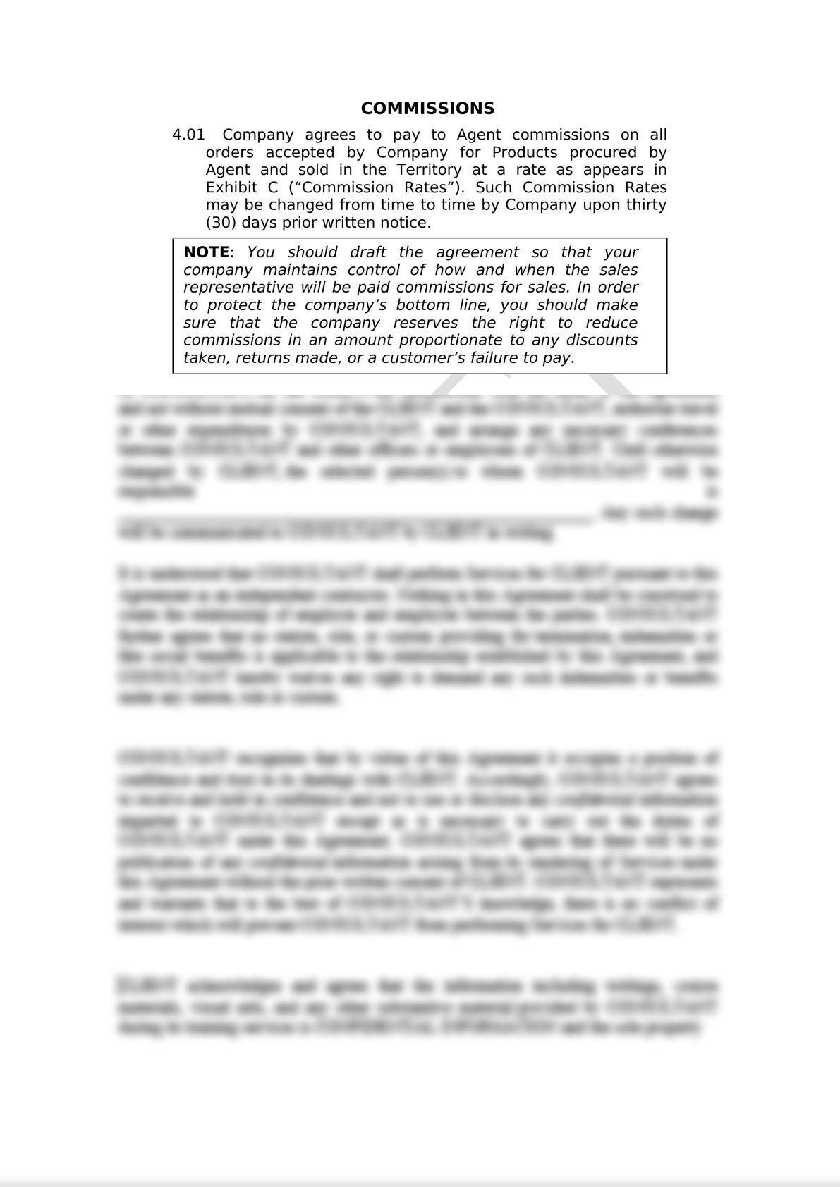 This sales representative agreement governs the relationship between a manufacturer of products and his commercial agent who is entrusted with the promotion , marketing and sale of the manufa-7