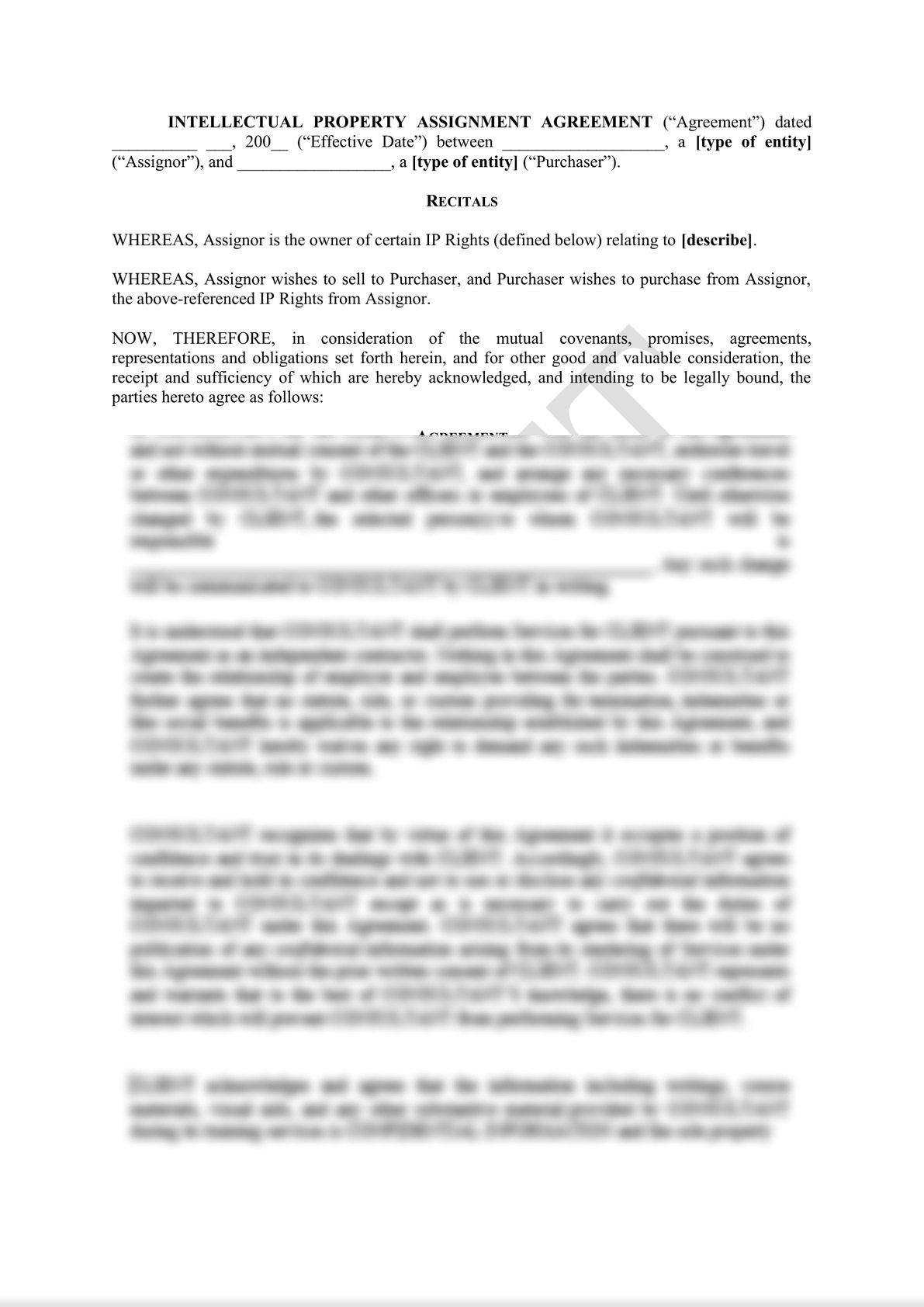 intellectual property assignment agreement practical law