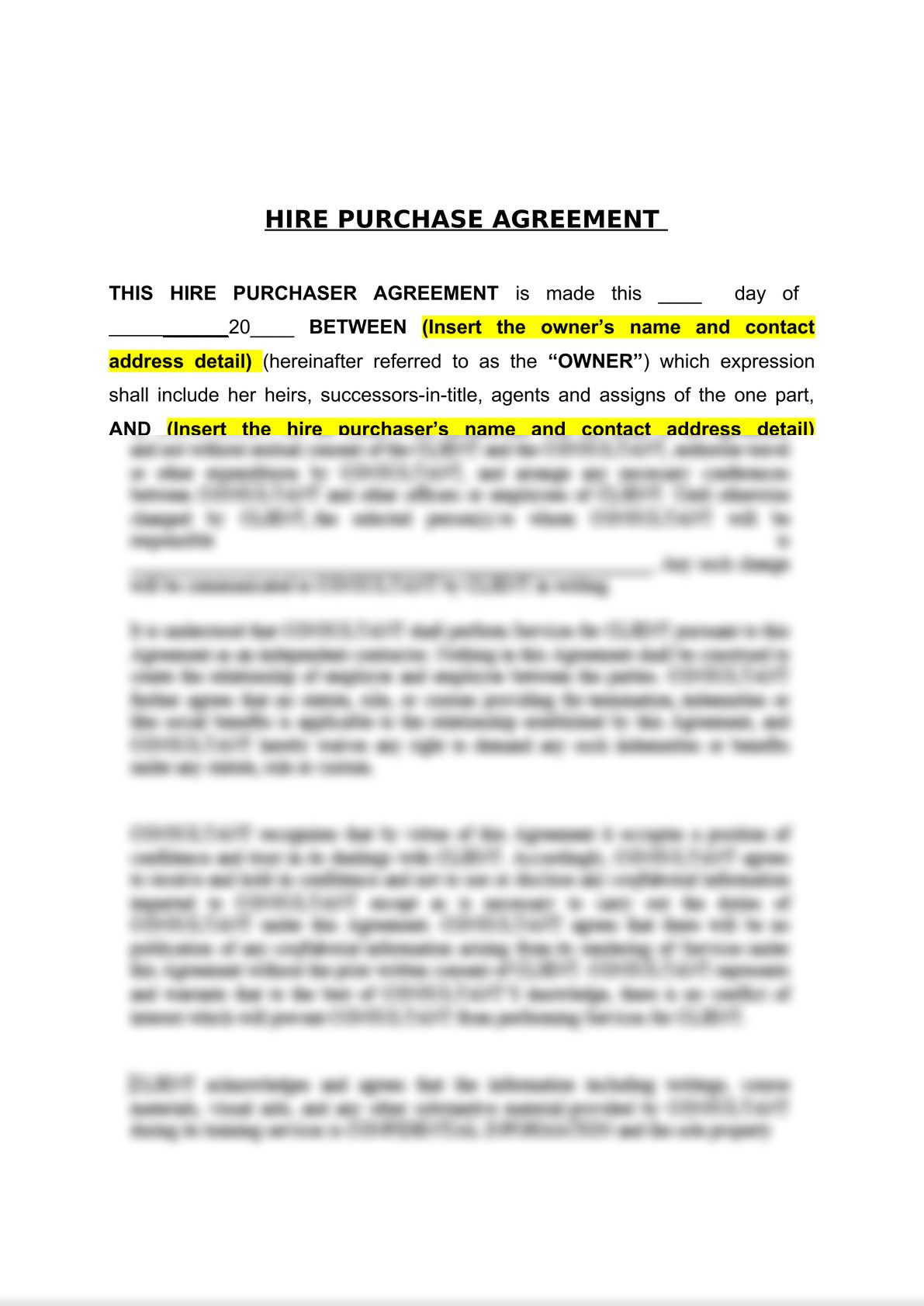 HIRE PURCHASE AND GUARANTEE AGREEMENTS-0