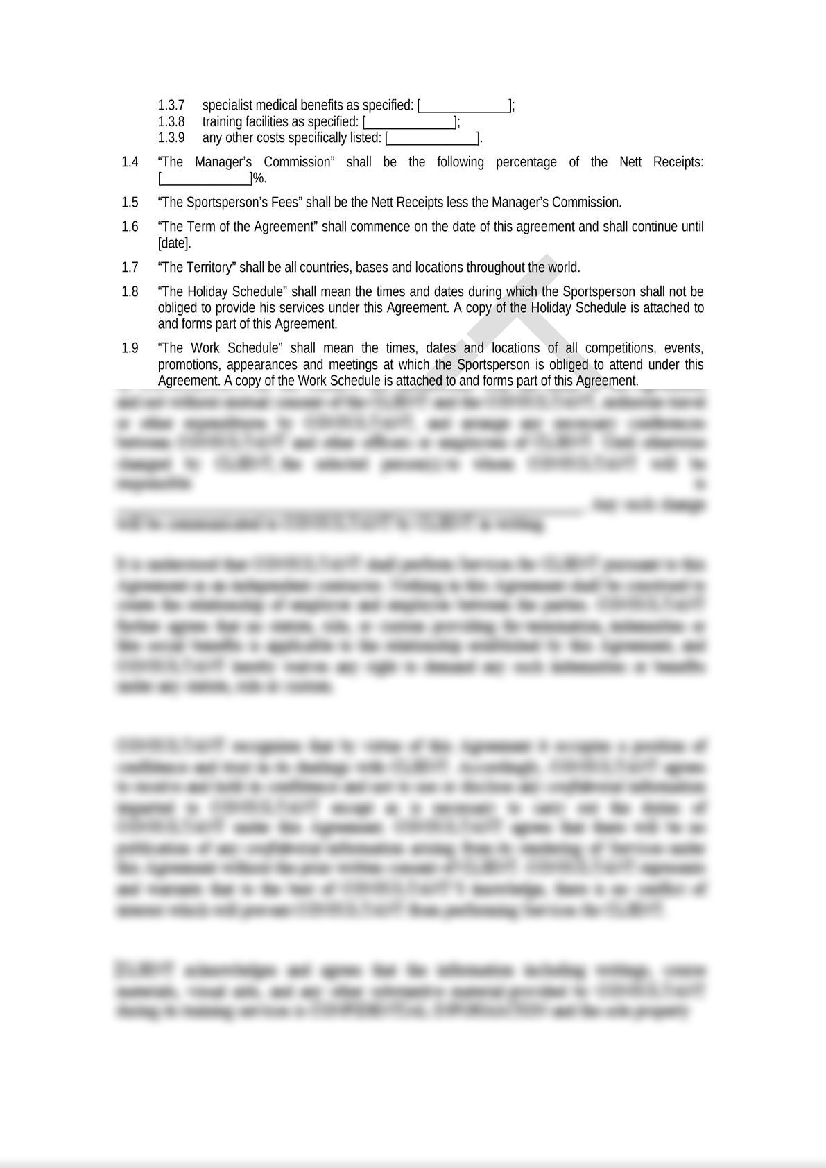 Agreement between a Professional Sportsperson and a Manager or Agent.-1