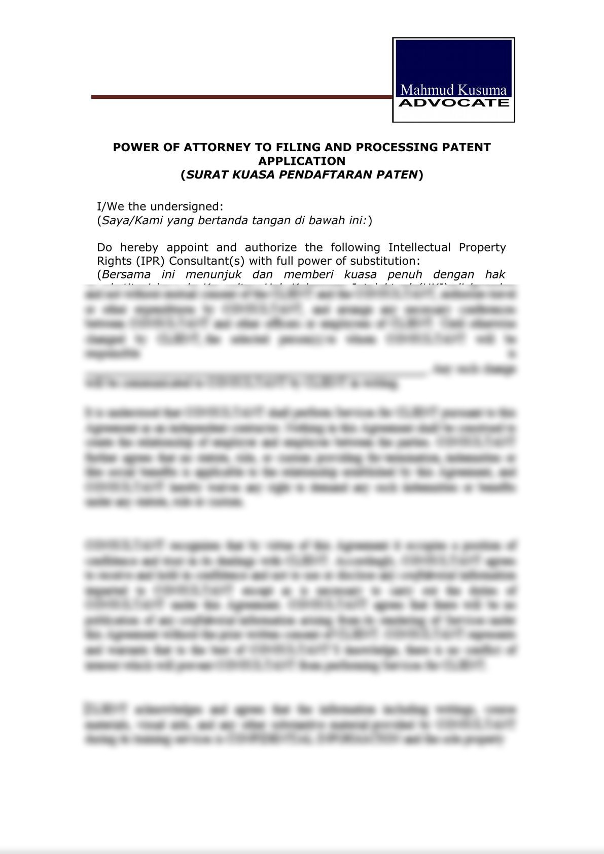 Power of attorneys letter to Filling and Processing Patent Application -0