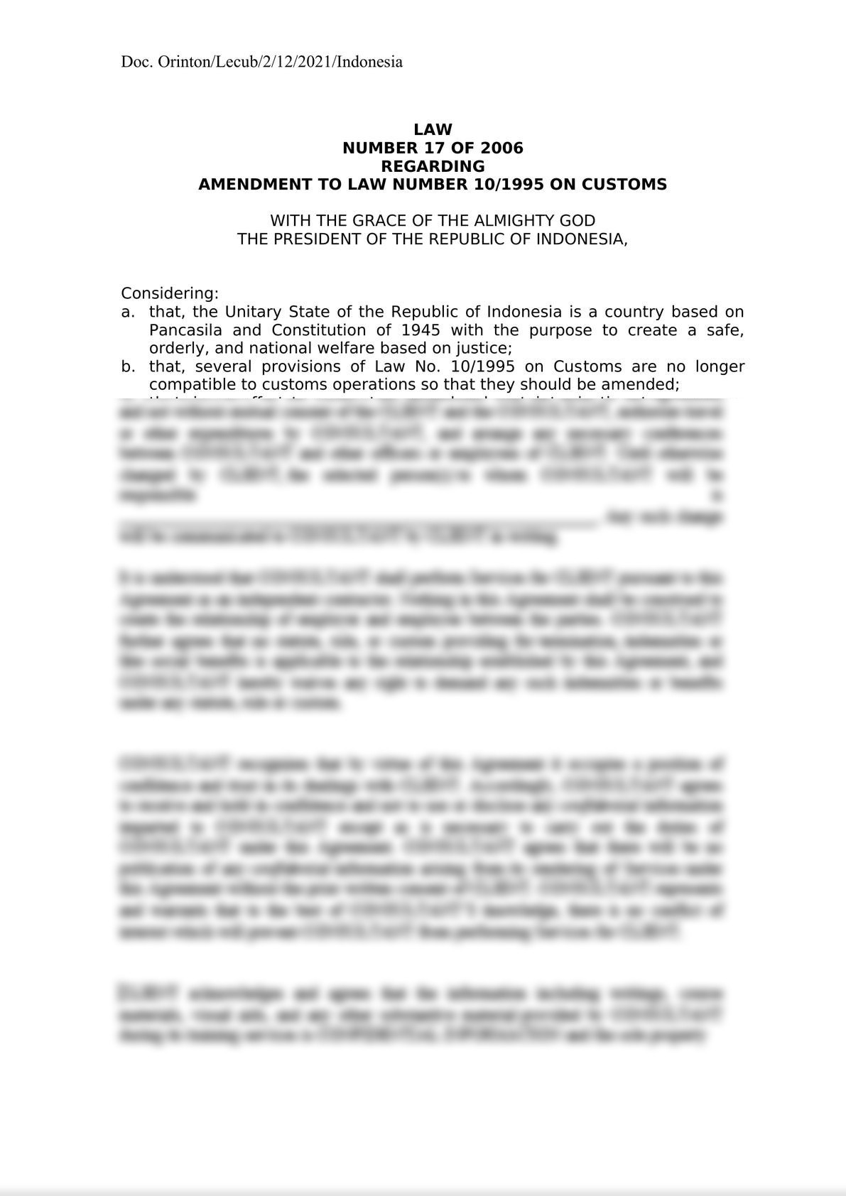 Indonesia Law 17 of 2006 Regarding Amendment to Law 10/1995 on Customs-0