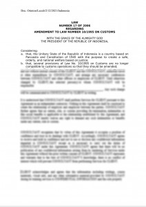 Indonesia Law 17 of 2006 Regarding Amendment to Law 10/1995 on Customs