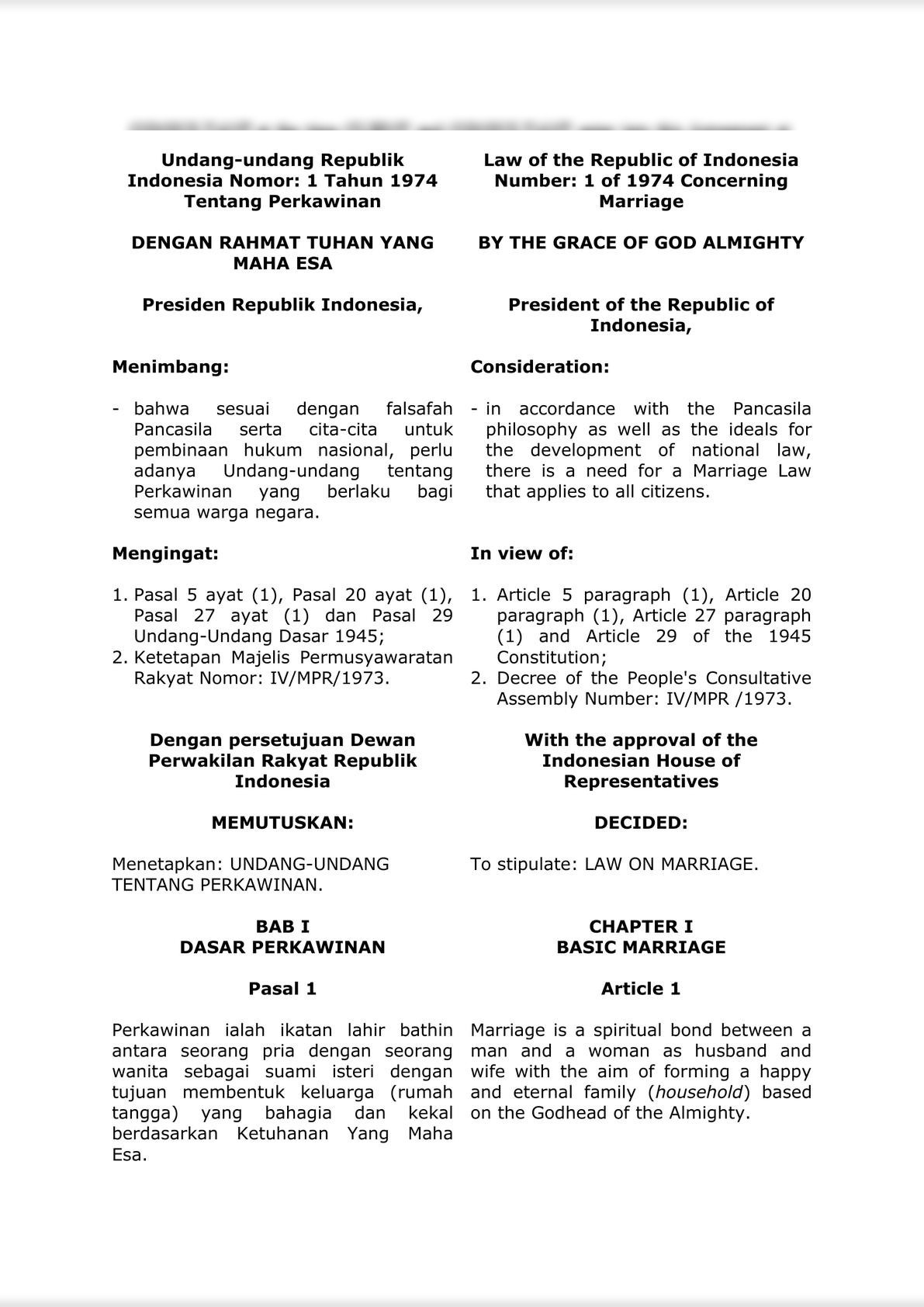 Law of the Republic of Indonesia Number: 1 of 1974 Concerning Marriage-0