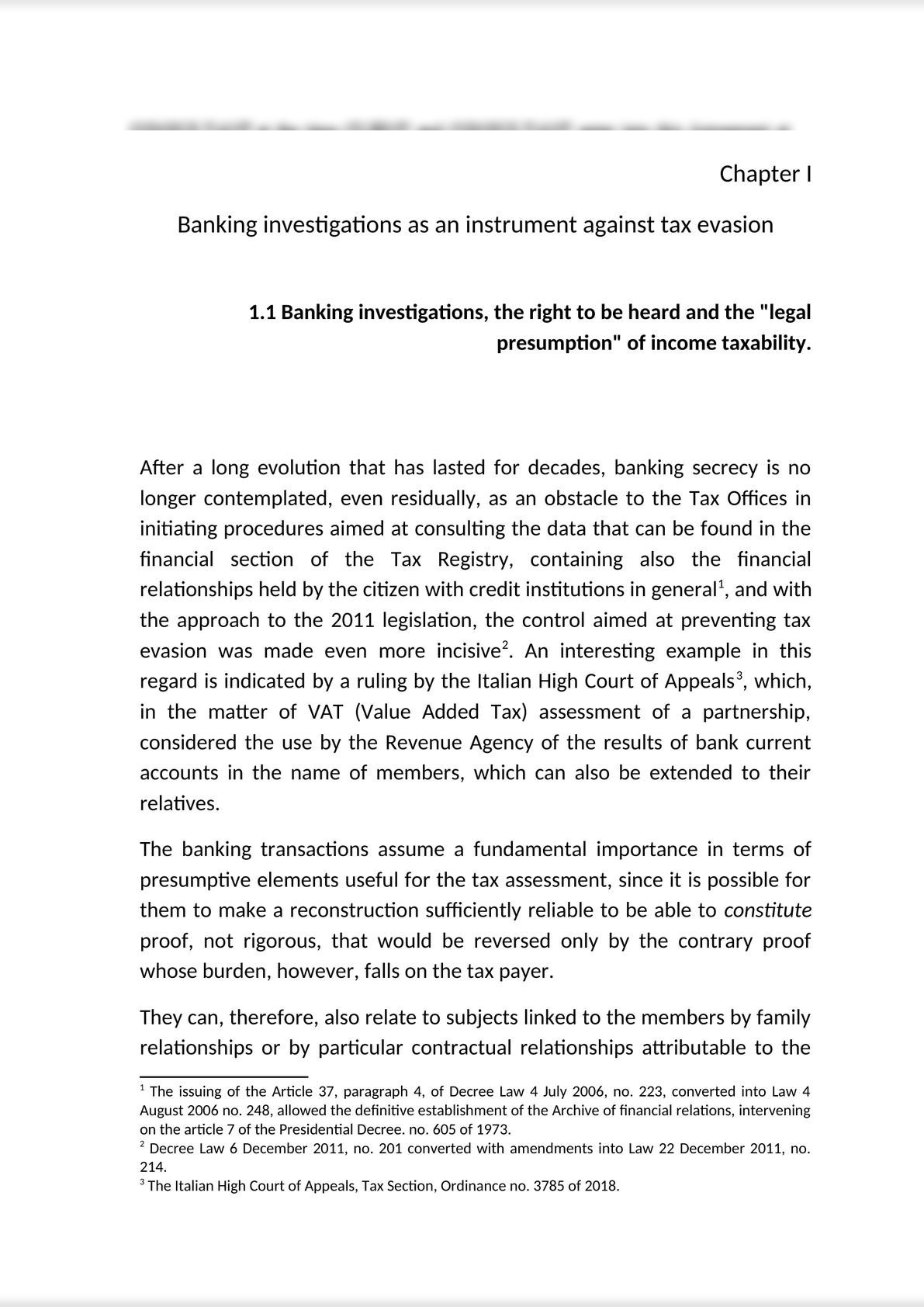 Banking investigations, the right to be heard and the "legal presumption" of income taxability.-3