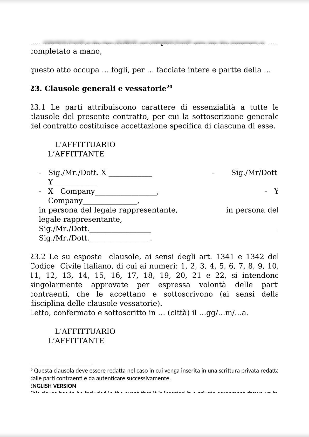 RENTAL AGREEMENT  FOR THE COMPANY AND BUSINESS UNITS / CONTRATTO DI AFFITTO DI AZIENDA O DI UN RAMO DI ESSA-10