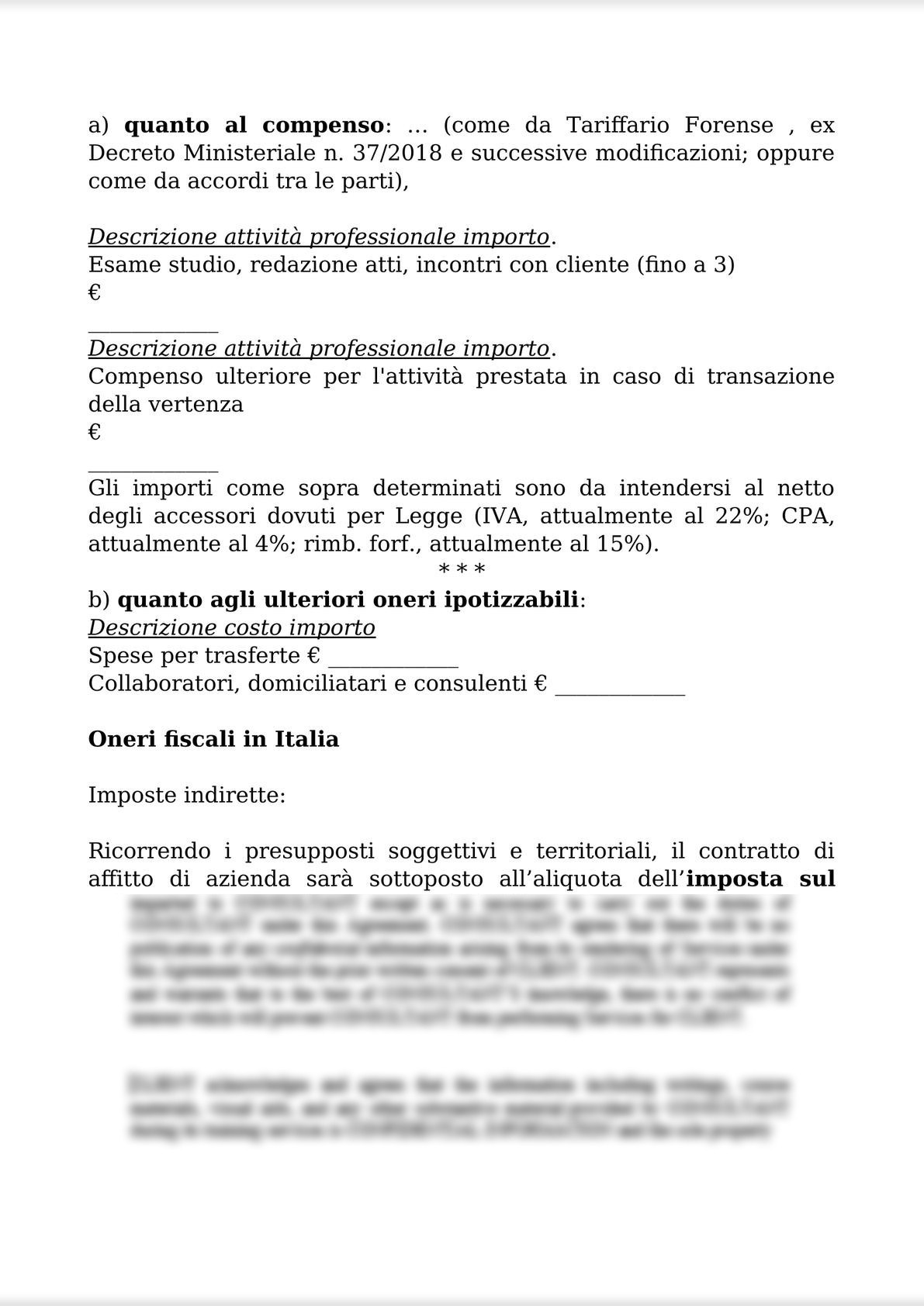 INTELLECTUAL WORK AGREEMENT FOR OUT-OF-COURT ACTIVITIES AND ATTACHMENTS 1 (PRIVACY); 2 (ANTI-MONEY LAUNDERING); AND 3 FEE QUOTE / CONTRATTO D’OPERA INTELLETTUALE STRAGIUDIZIALE-12