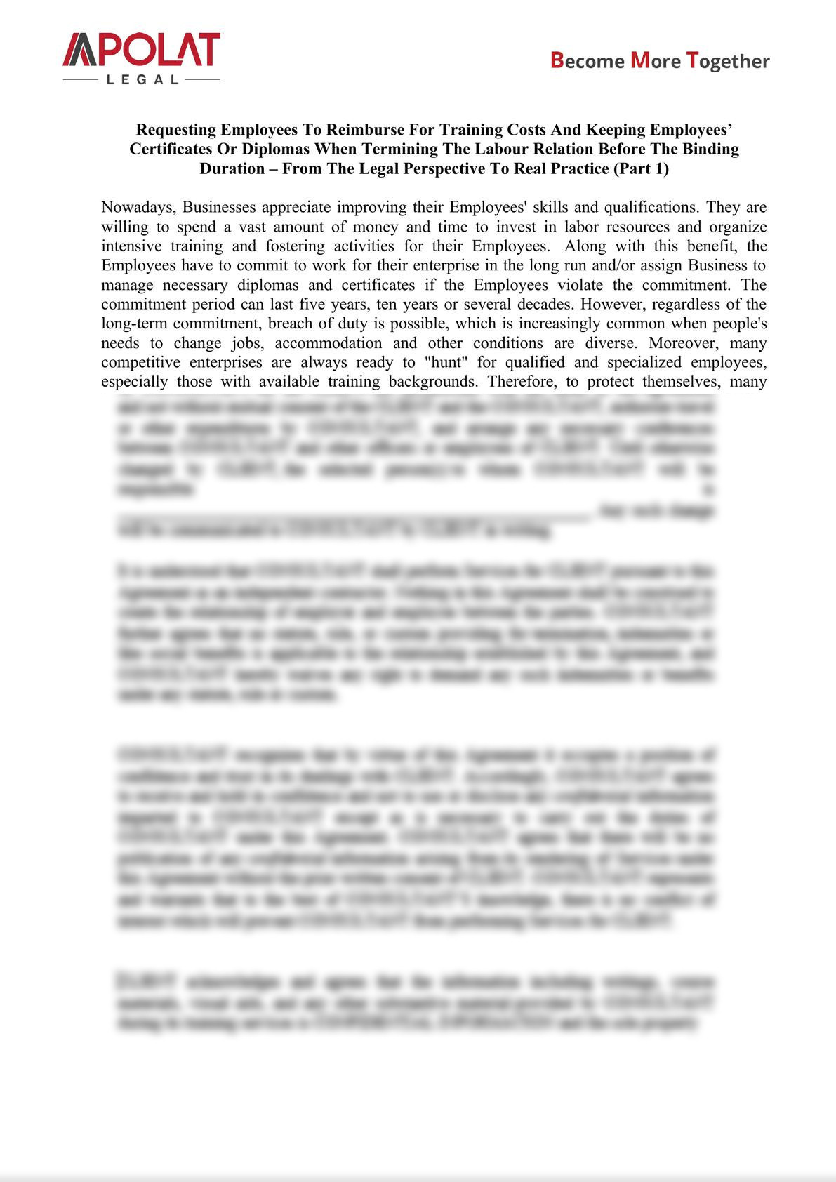 Requesting Employees To Reimburse For Training Costs And Keeping Employees’ Certificates Or Diplomas When Termining The Labour Relation Before The Binding Duration-0