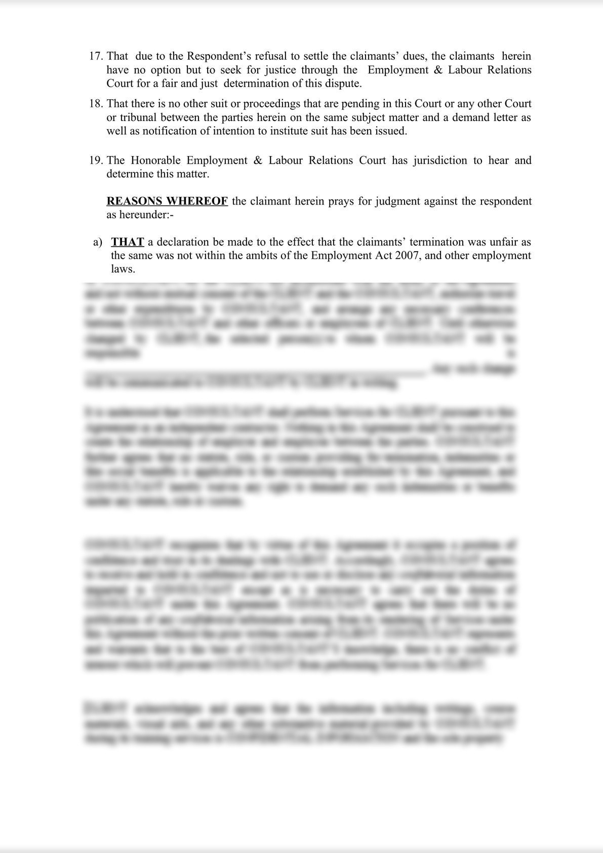 MEMORANDUM OF CLAIM - UNFAIR REDUNDANCY-1