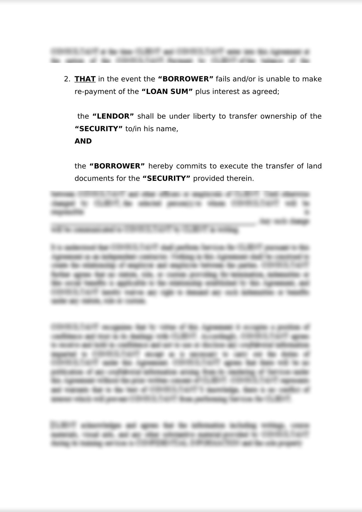 MEMORANDUM OF UNDERSTANDING - SECURED LOAN-1