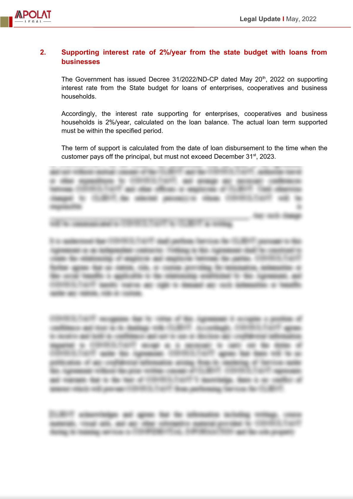 Legal Update: Supporting interest rate of 2%/year from the state budget with loans from businesses.-1