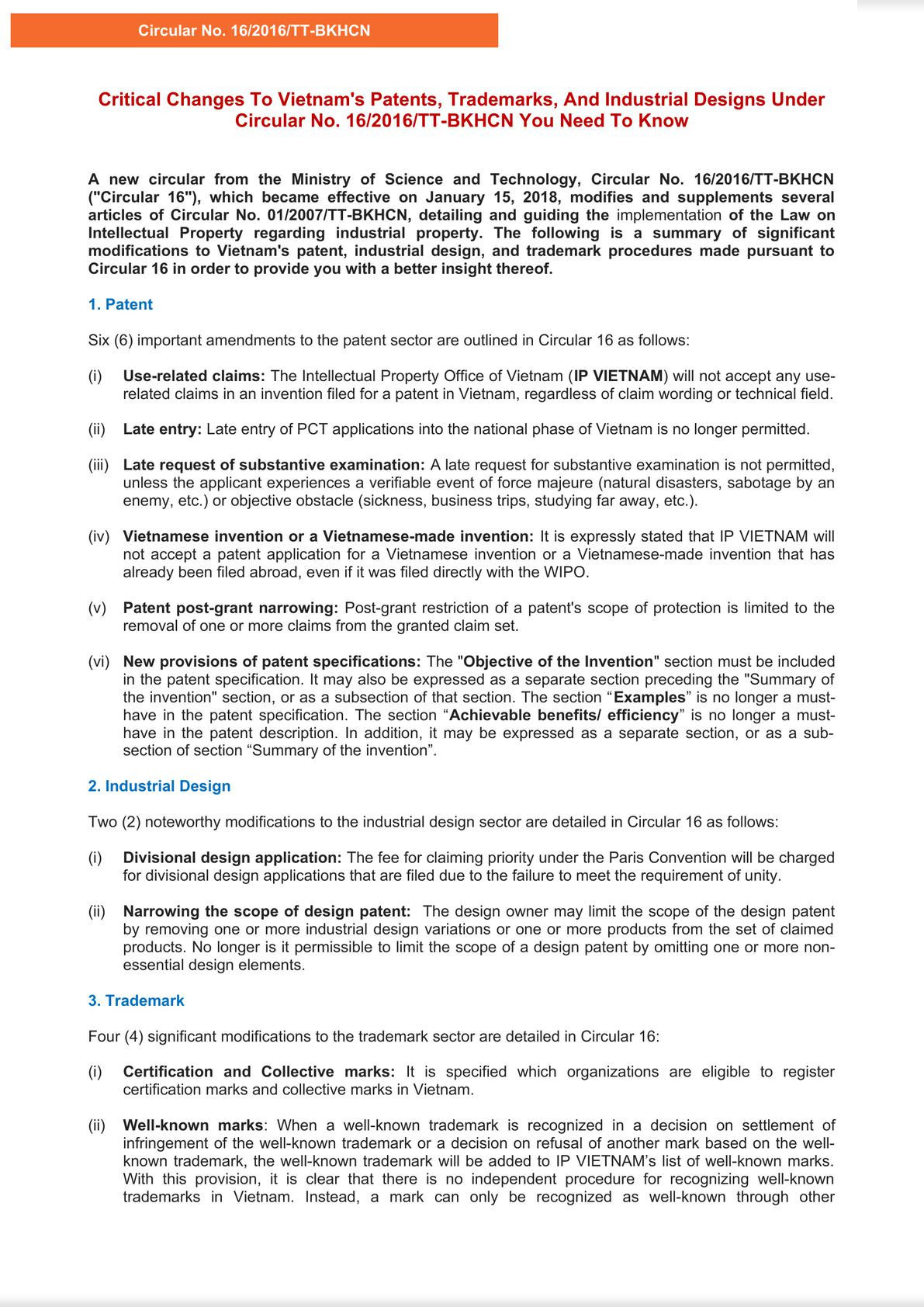 Critical Changes To Vietnam's Patents, Trademarks, And Industrial Designs Under Circular No. 16/2016/TT-BKHCN You Need To Know-0