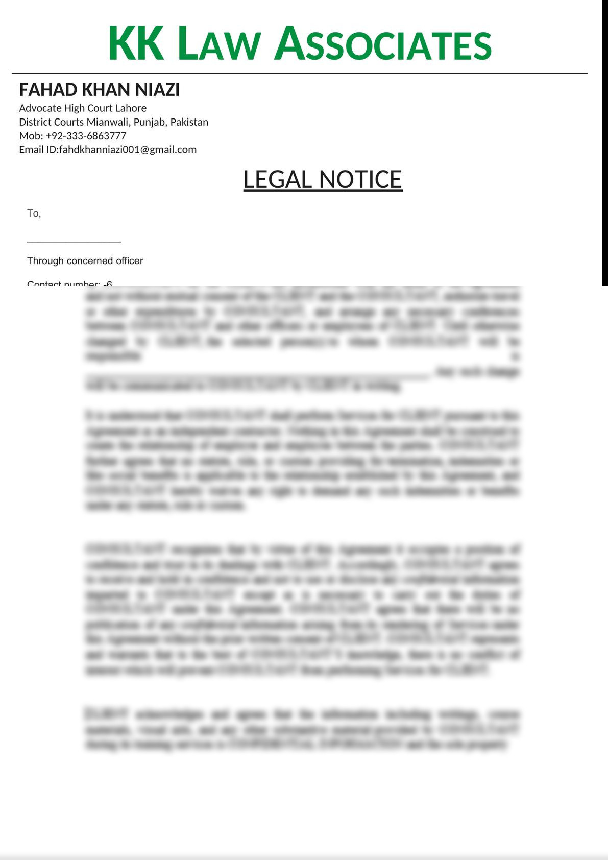 Legal notice to Company for Enhancment of compensation amount for acquired land-0