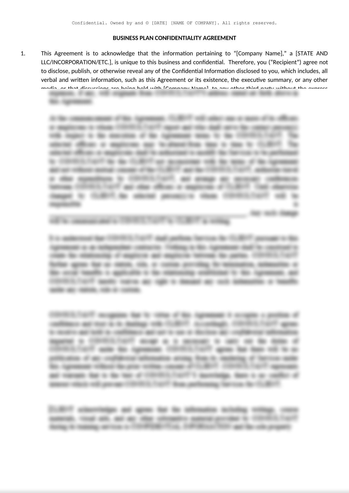 Confidentiality Agreement for Business Plan Sample-0