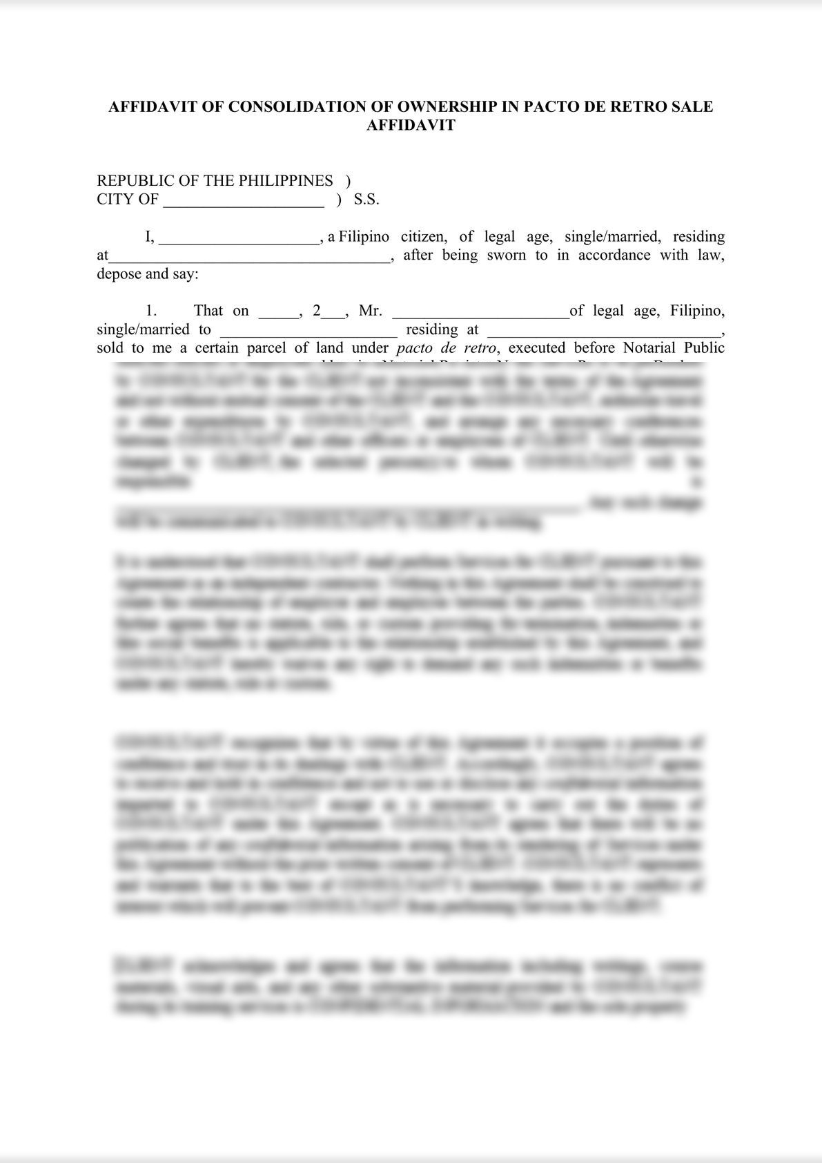 AFFIDAVIT OF CONSOLIDATION OF OWNERSHIP IN PACTO DE RETRO SALE AFFIDAVIT-0