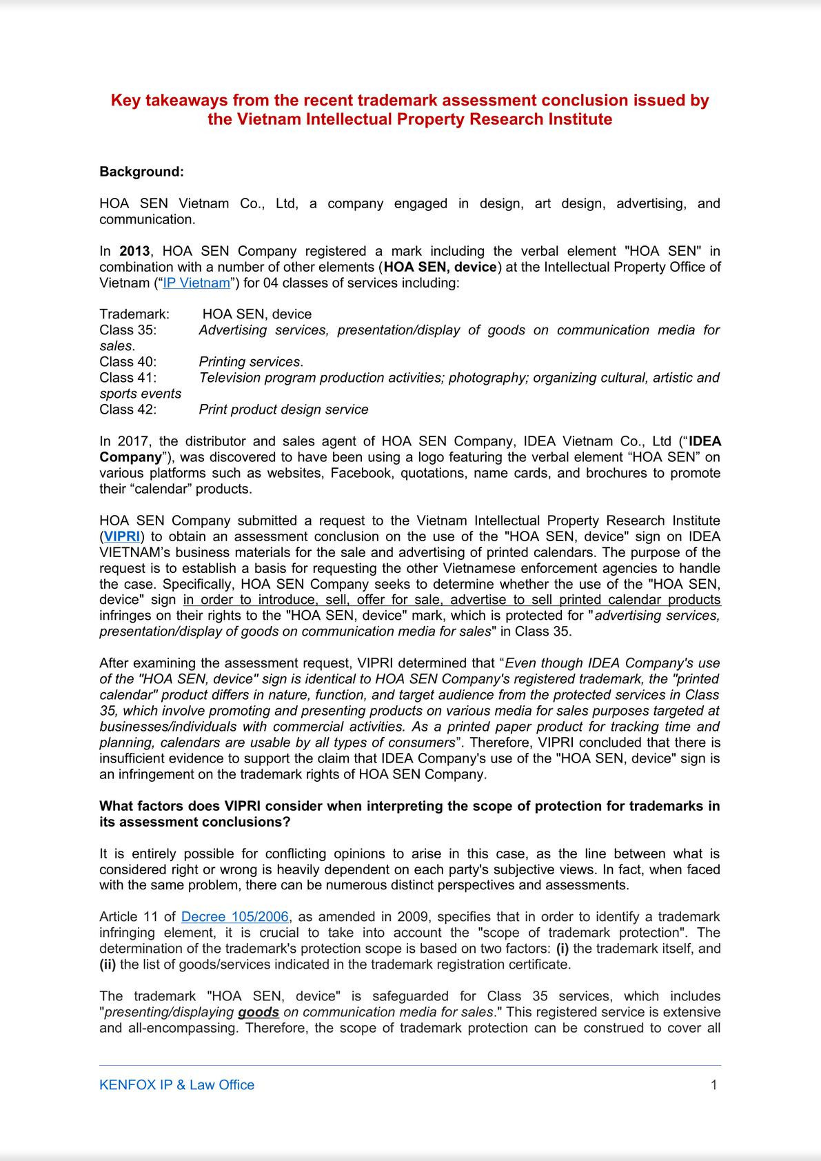 Key takeaways from the recent trademark assessment conclusion issued by the Vietnam Intellectual Property Research Institute-1