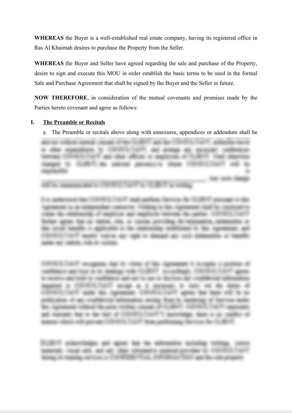 MEMORANDUM OF UNDERSTANDING REGARDING INTENT TO ENTER INTO A PURCHASE AGREEMENT-1