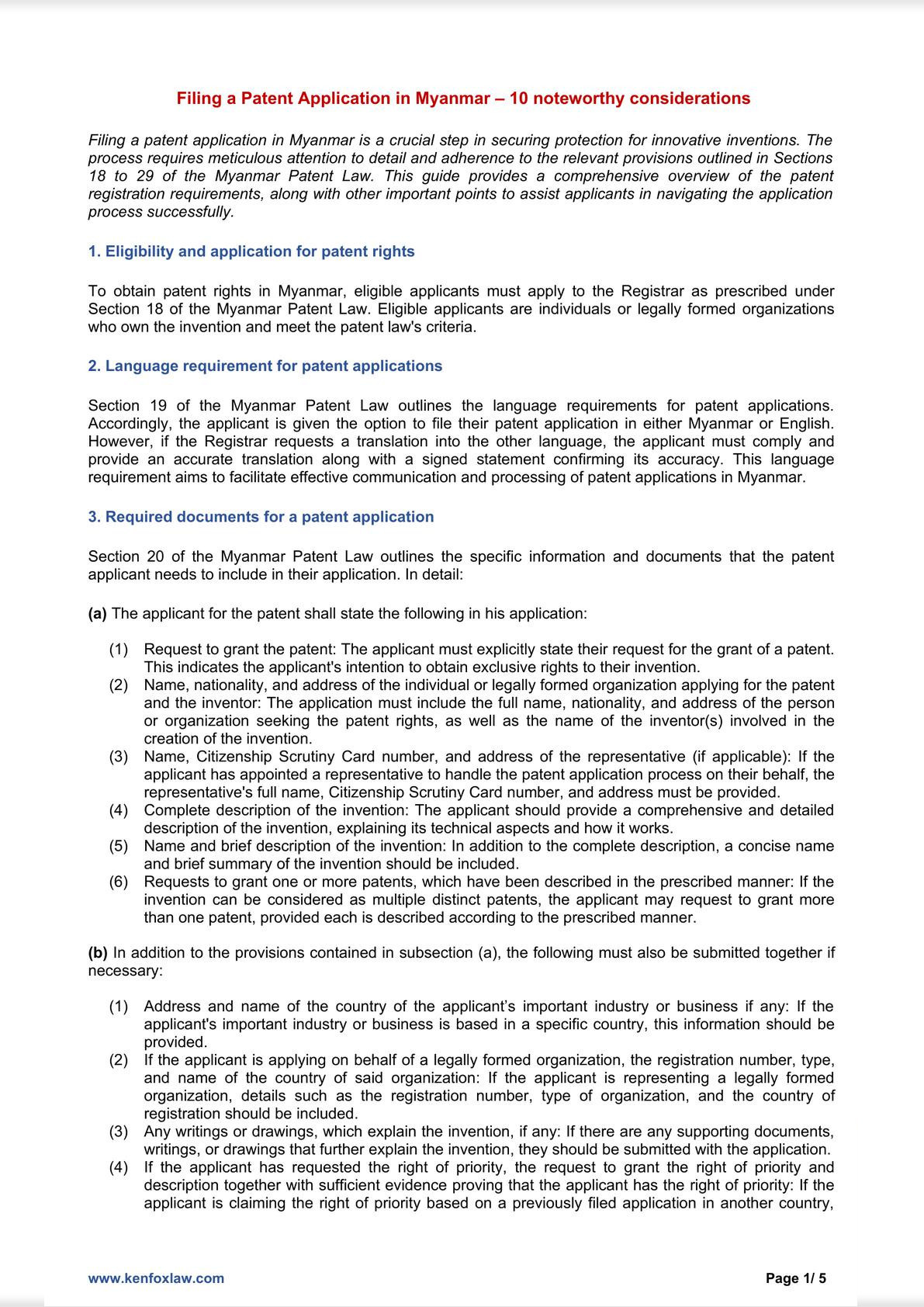 Filing a Patent Application in Myanmar – 10 noteworthy considerations-0