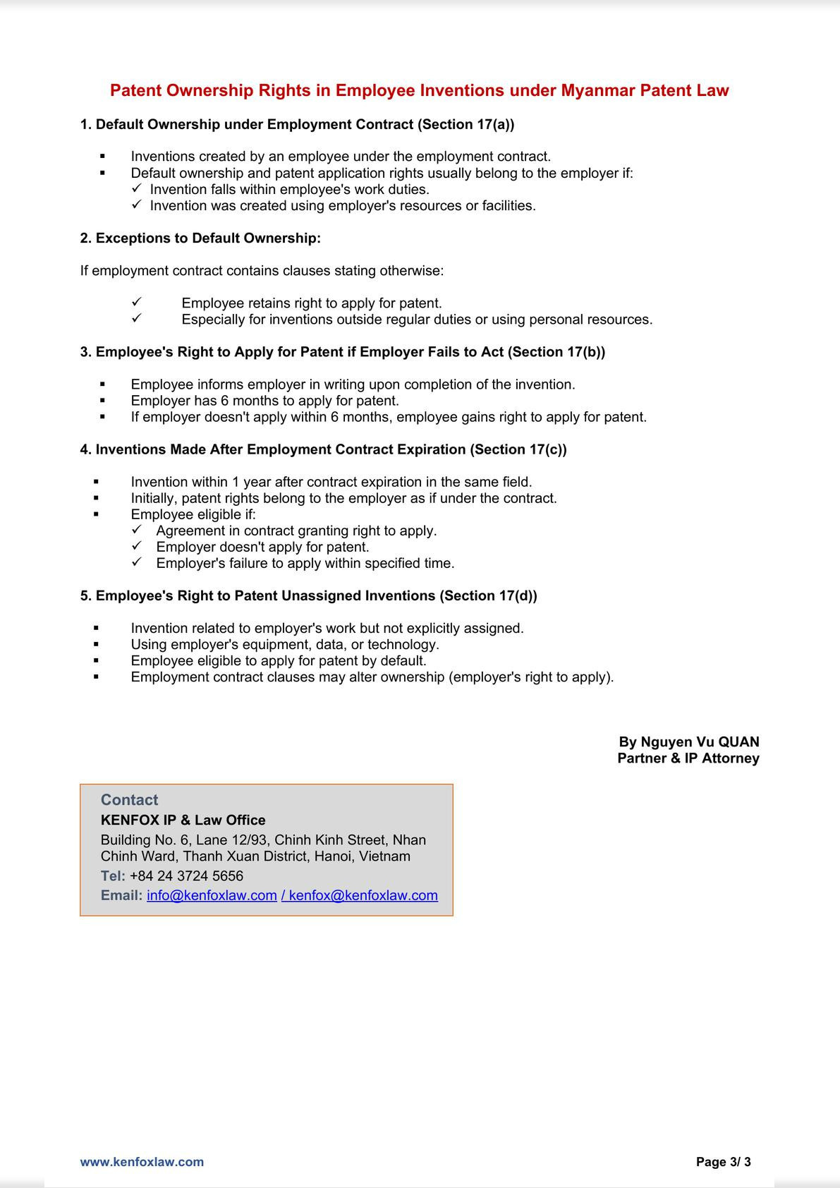 Inventions Made under Employment Contracts under Myanmar Patent Law 2019: An Overview and Implications for Patent Dispute Resolution-2