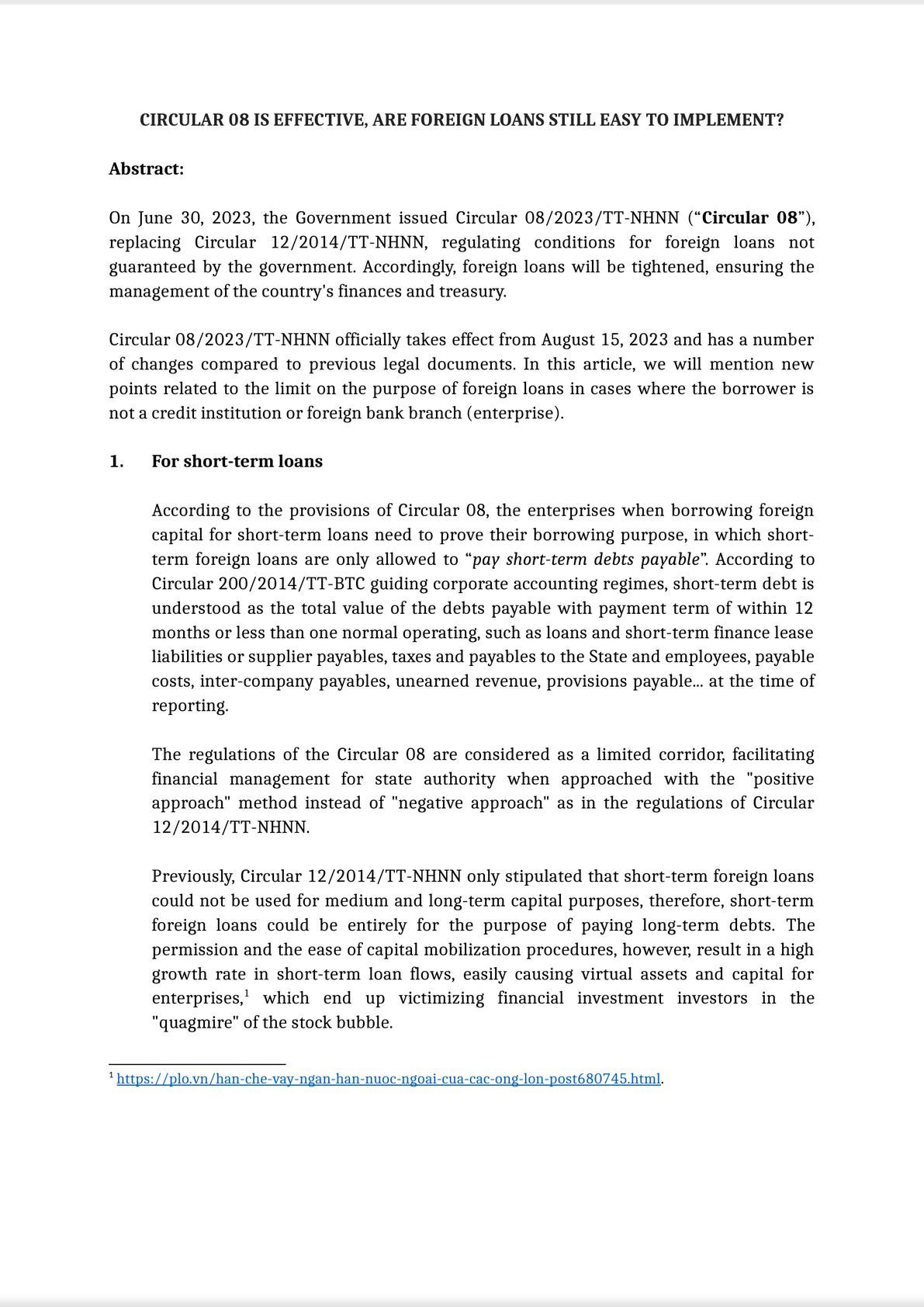 CIRCULAR 08 IS EFFECTIVE, ARE FOREIGN LOANS STILL EASY TO IMPLEMENT?-0