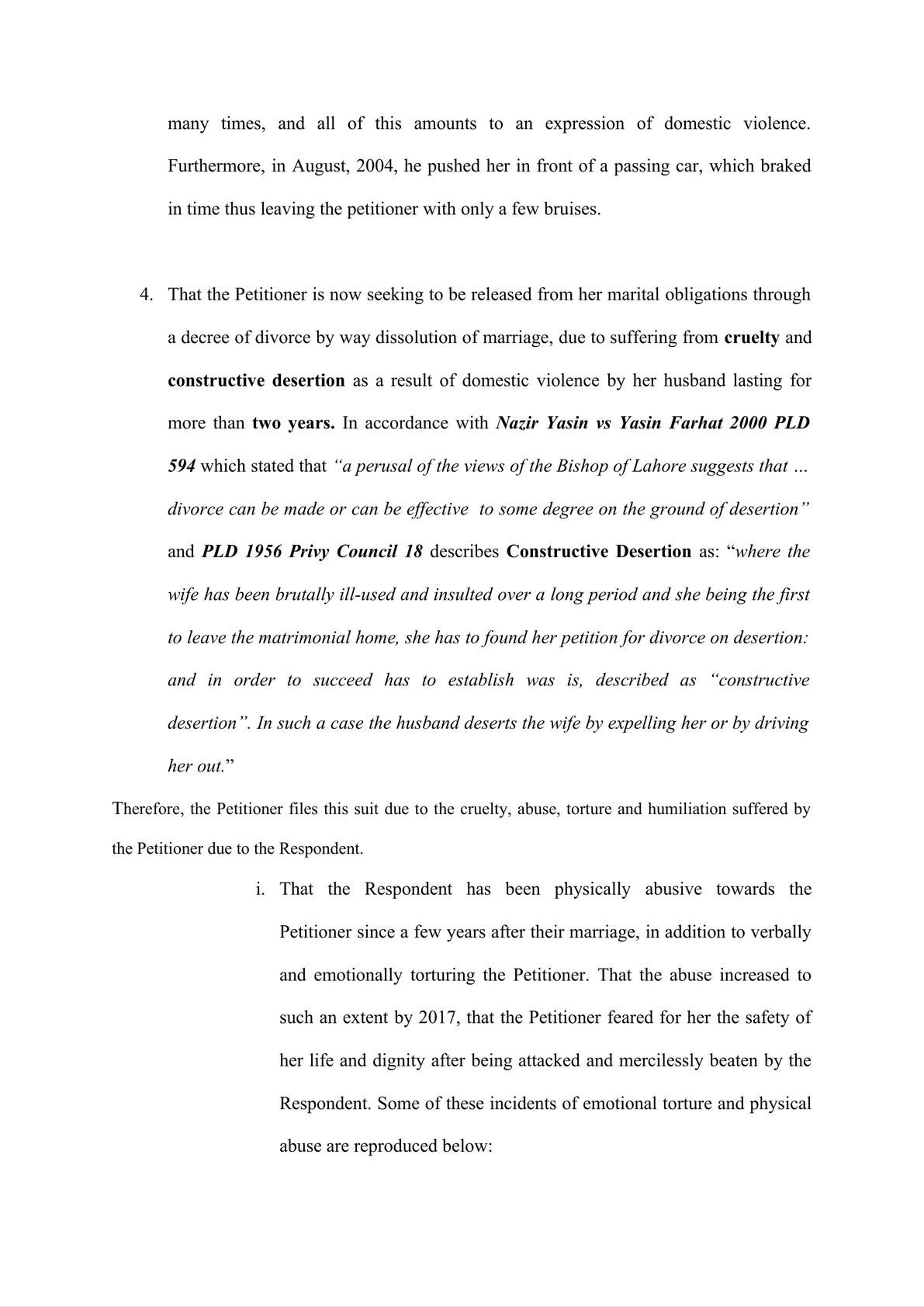 PETTION BY WIFE FOR JUDICIAL SEPARATION & DISSOLUTION OF MARRIAGE BY REASON OF CRUELTY UNDER SECTION 10 & 23 OF DIVORCE ACT, 1869-1