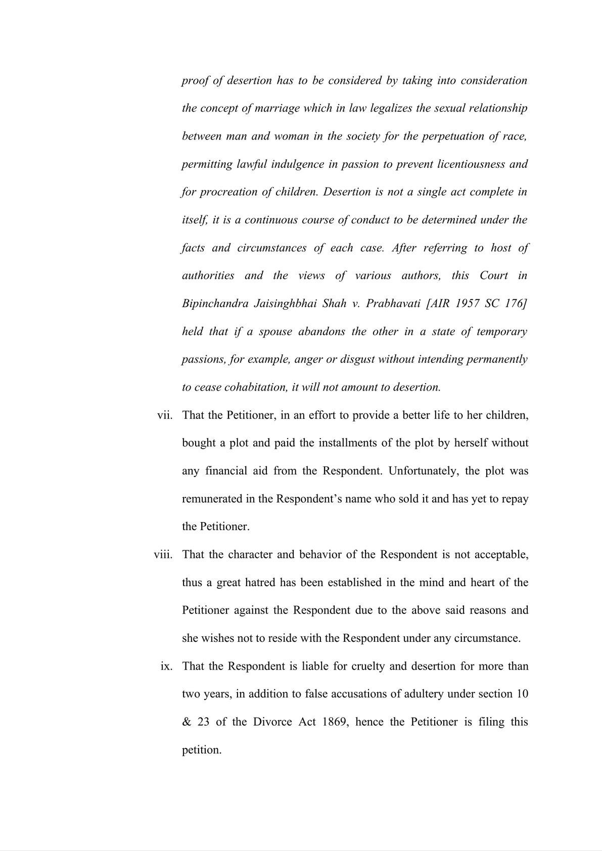 PETTION BY WIFE FOR JUDICIAL SEPARATION & DISSOLUTION OF MARRIAGE BY REASON OF CRUELTY UNDER SECTION 10 & 23 OF DIVORCE ACT, 1869-5