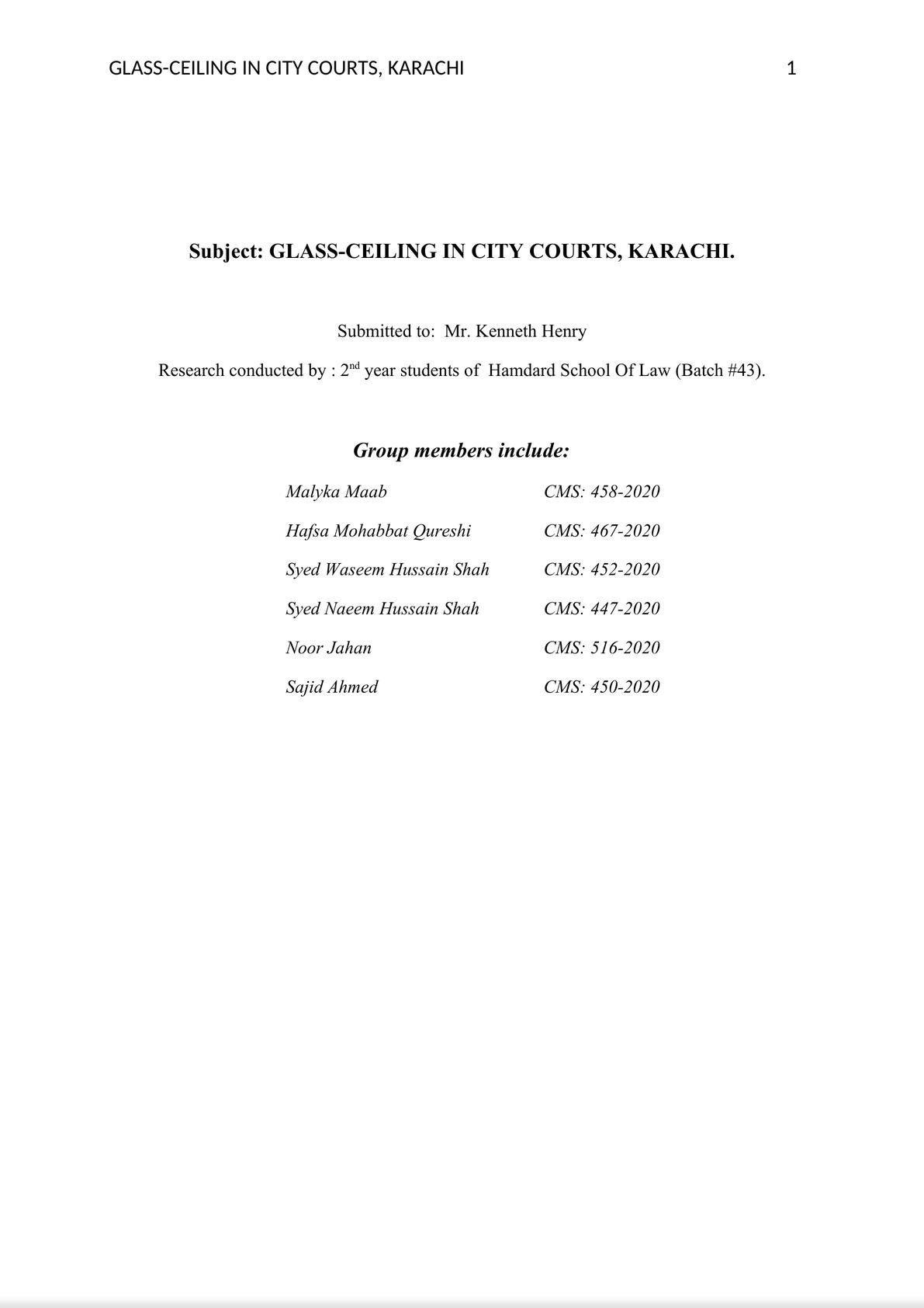Research Paper - Existence of Glass-Ceiling in City Courts, Karachi-1