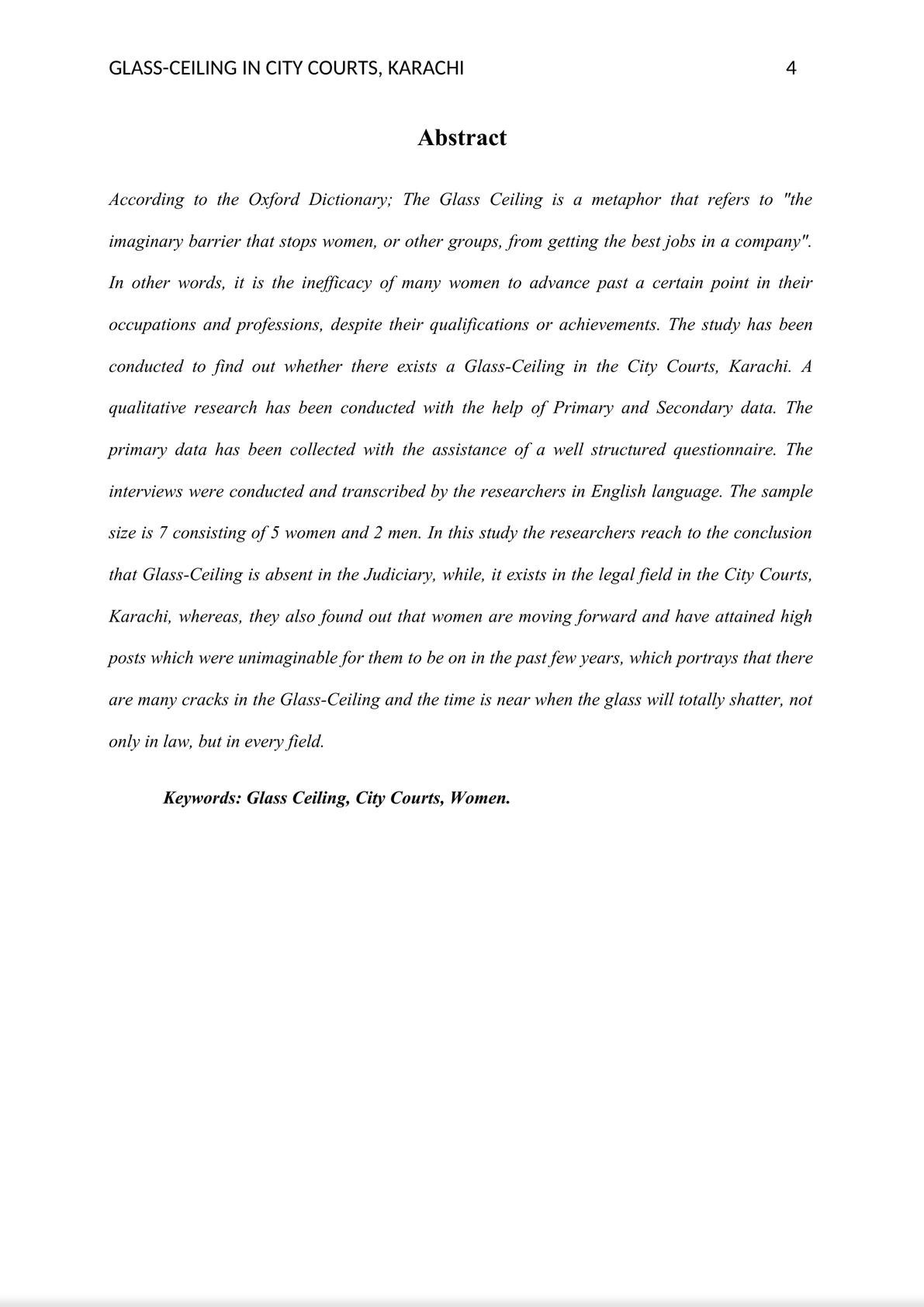 Research Paper - Existence of Glass-Ceiling in City Courts, Karachi-4