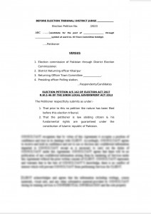 ELECTION PETITION U/S 142 OF ELECTION ACT 2017 