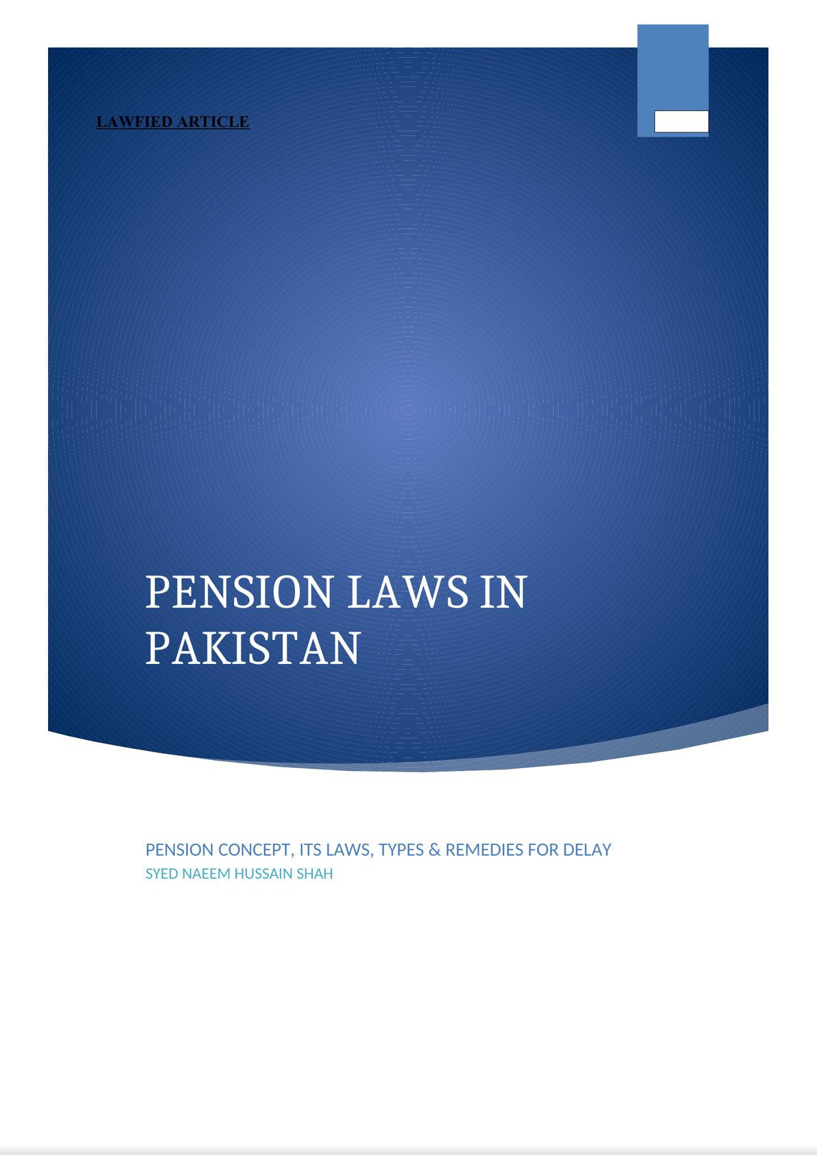 A brief article on Pension Laws of Pakistan-0