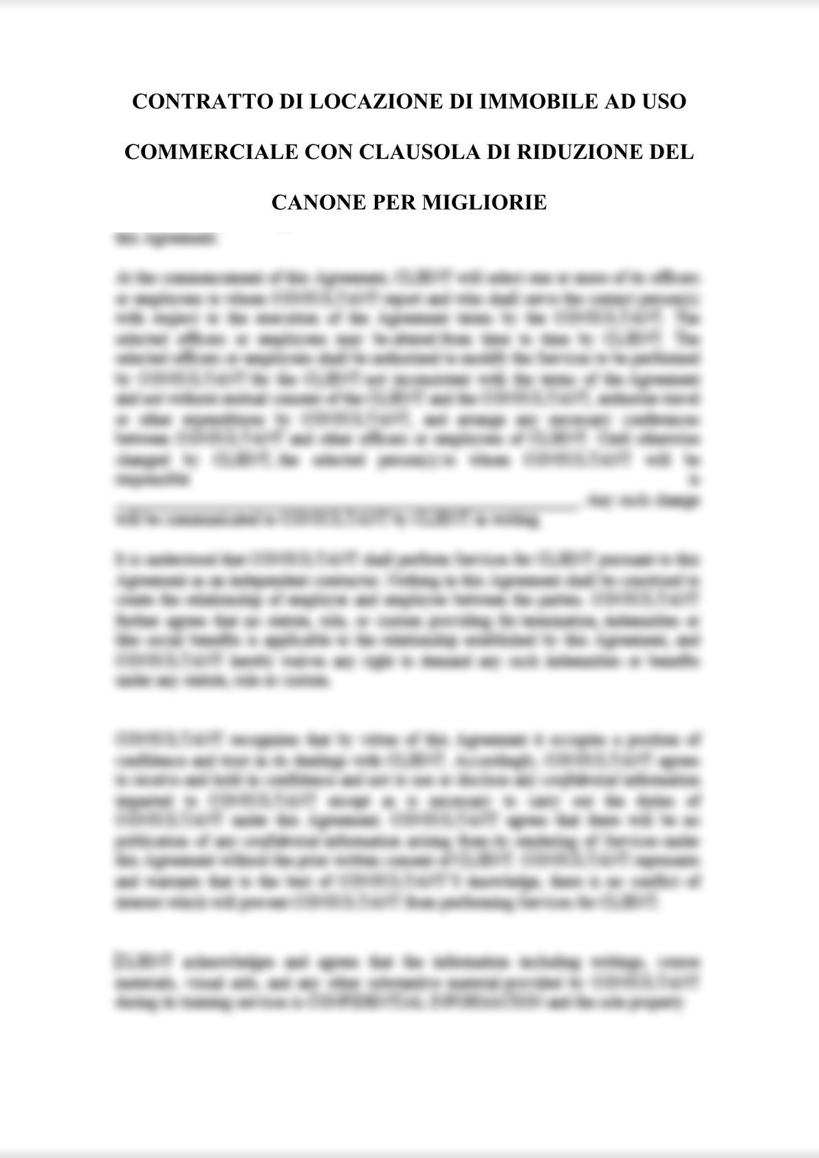 CONTRATTO DI LOCAZIONE DI IMMOBILE AD USO COMMERCIALE CON CLAUSOLA DI RIDUZIONE DEL CANONE PER MIGLIORIE - RENTAL AGREEMENT FOR A PROPERTY FOR COMMERCIAL USE WITH RENT REDUCTION CLAUSE FOR IM-0