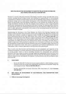 NEW POLICIES ON THE DEVELOPMENT OF ROOFTOP SOLAR POWER SYSTEMS FOR  SELF-PRODUCTION AND SELF-CONSUMPTION