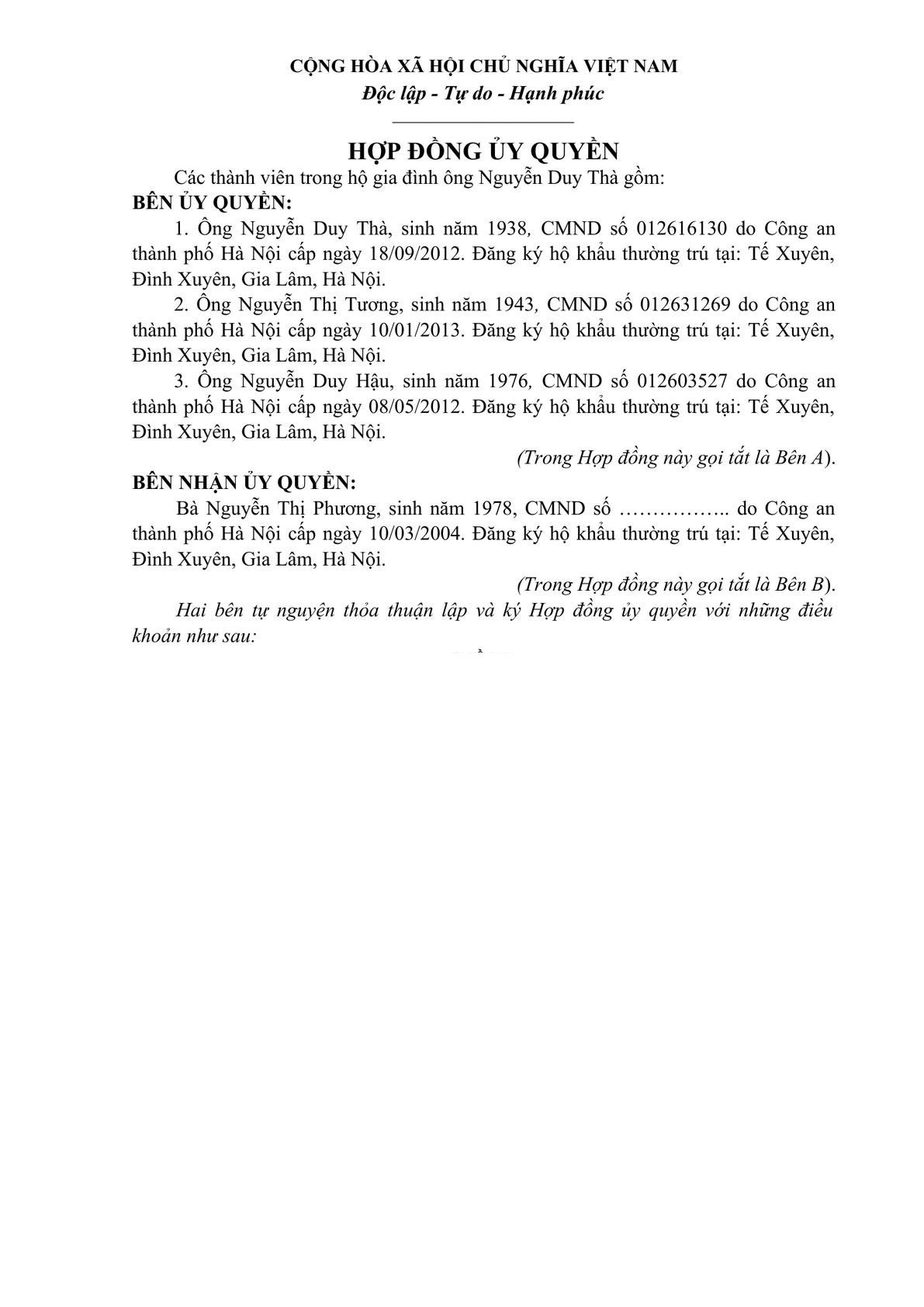 Authorization agreement for secured assets (real estate)-0