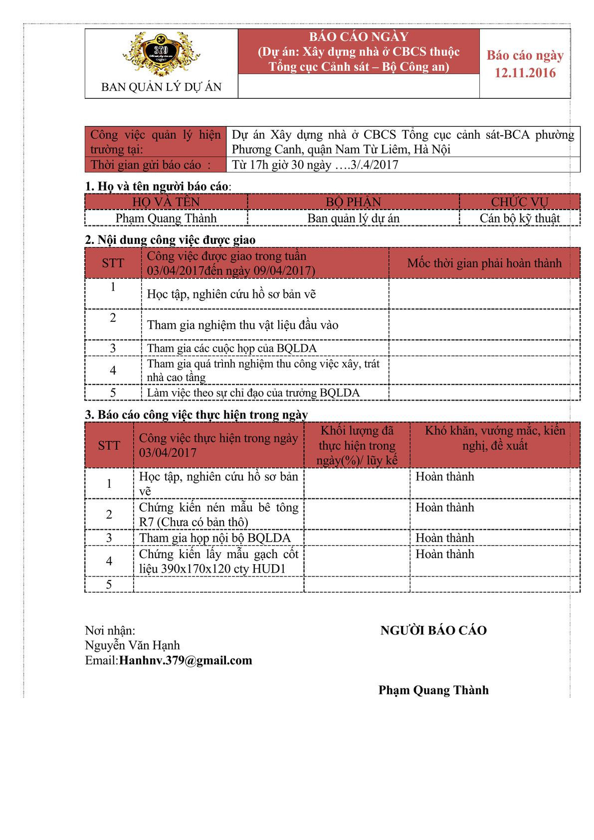 Form of employee report daily for the construction company-0