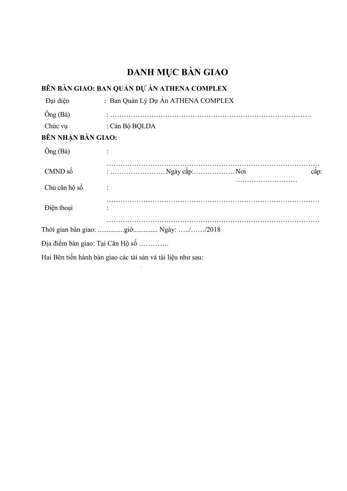 Form of apartment and key handover minutes (certificate)-0