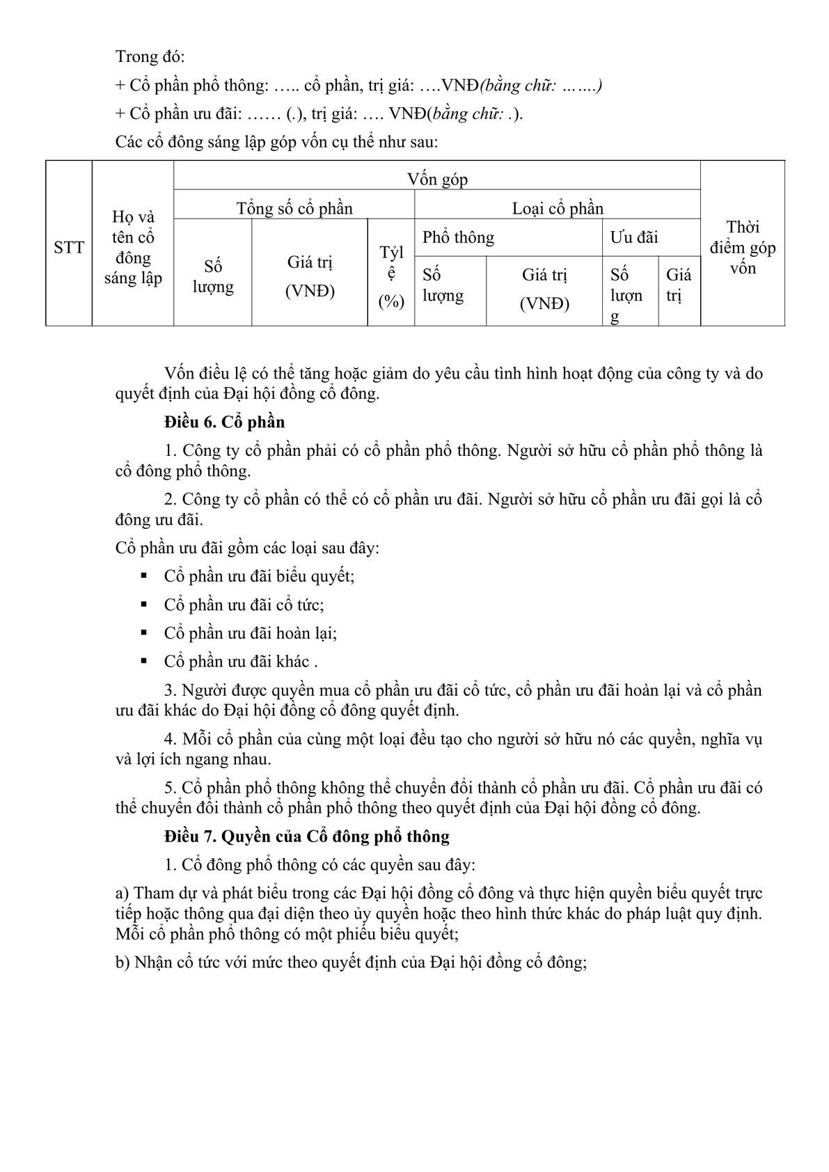 Charter Template for Joint Stock Company form in Vietnam-2