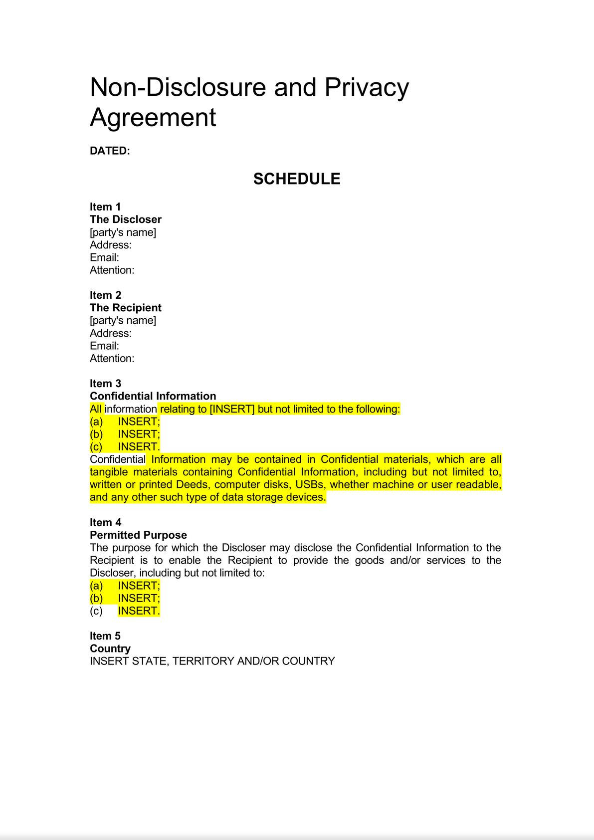 Confidentiality [One Way] and Privacy Deed - Long Form - Variables in a table-0