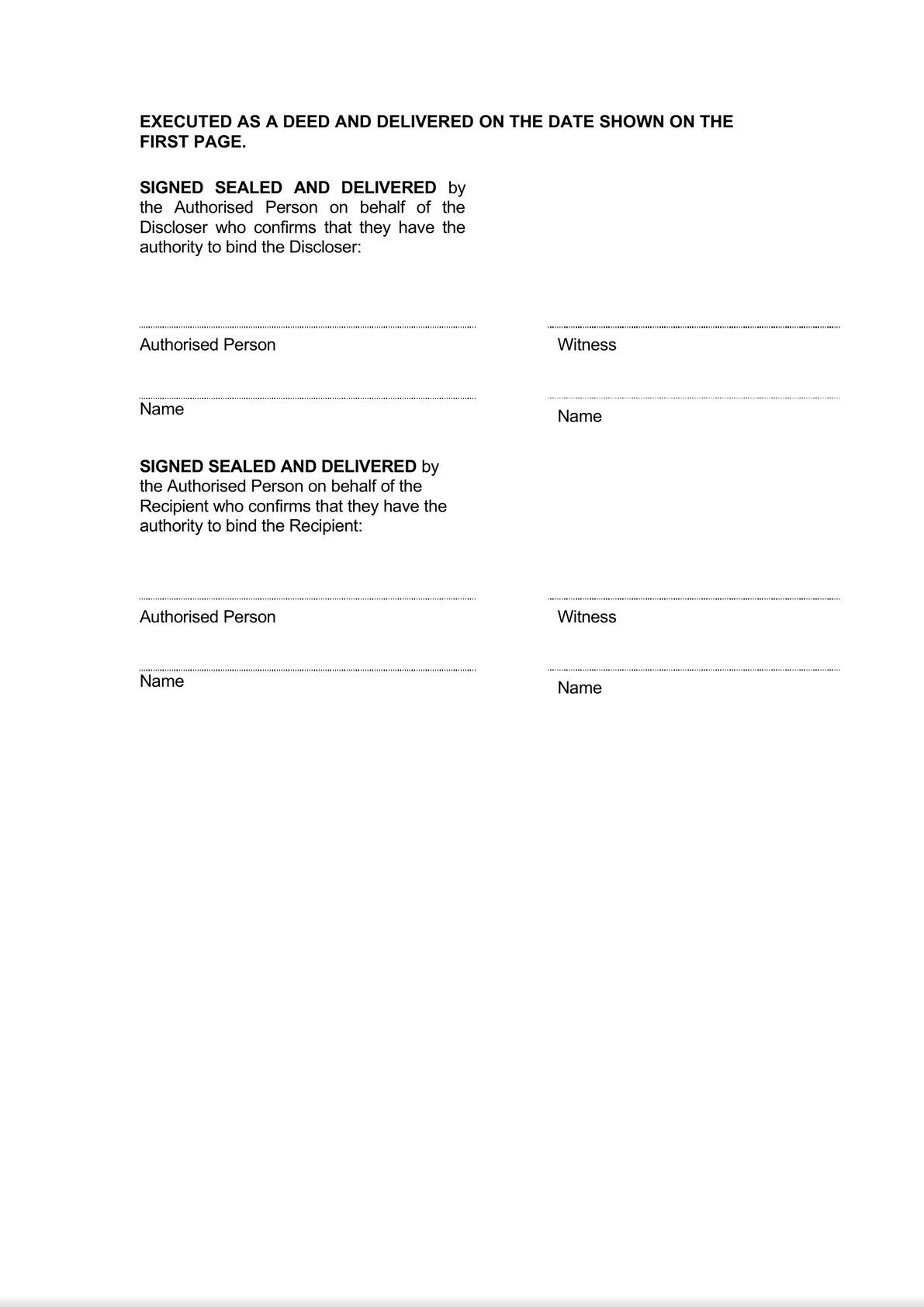 Confidentiality [One Way] and Privacy Deed - Long Form - Variables in a table-1